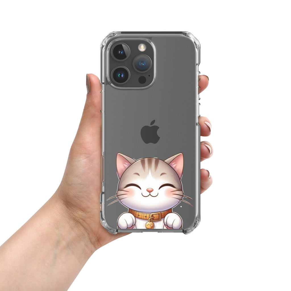 Happy Kitty Clear Case for iPhone 16 Pro Max - Cute Smiling Cat Illustration Protective Cover