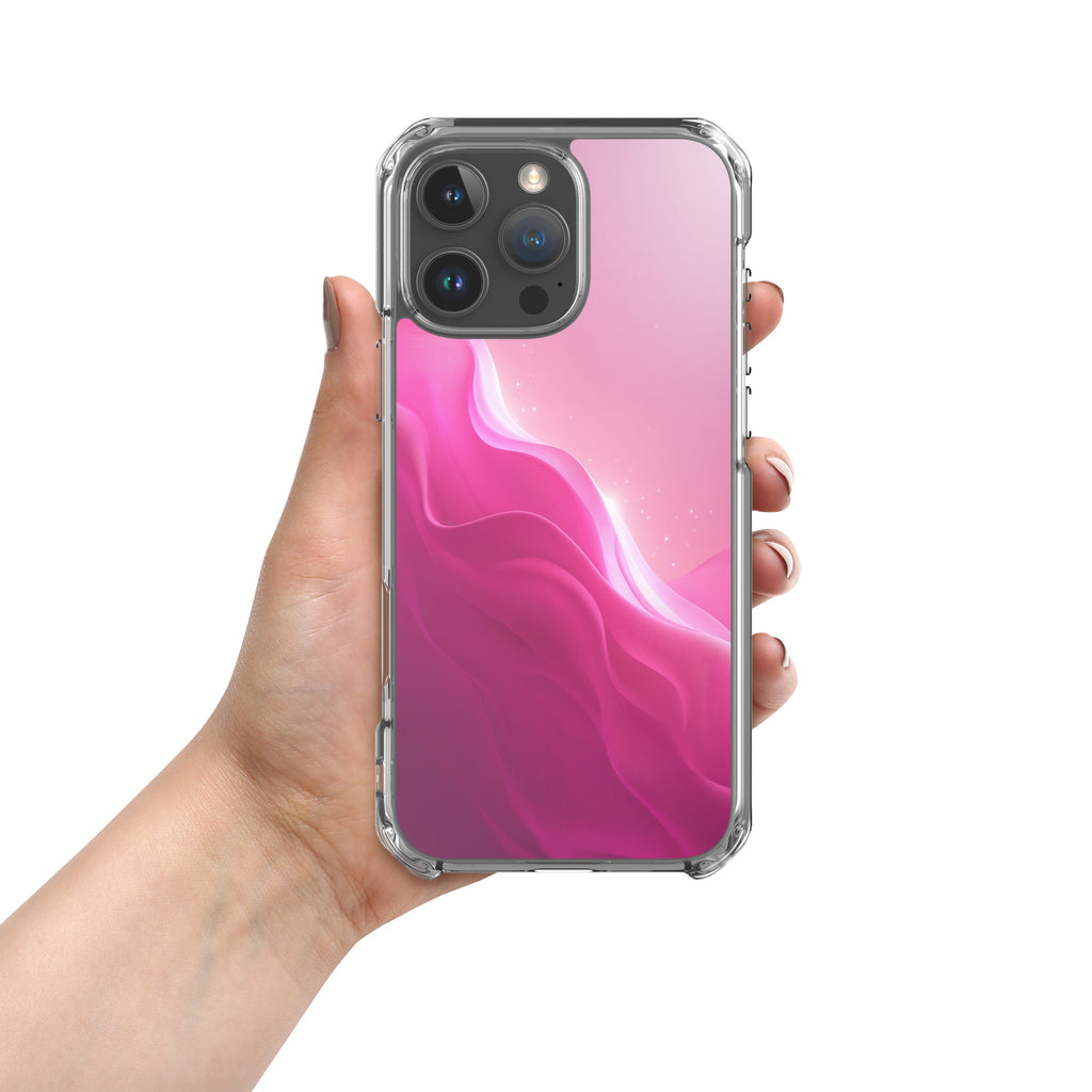 Pink Velvet Waves Dream Clear Case for iPhone 16 Pro Max - Abstract Pink Gradient Protective Cover