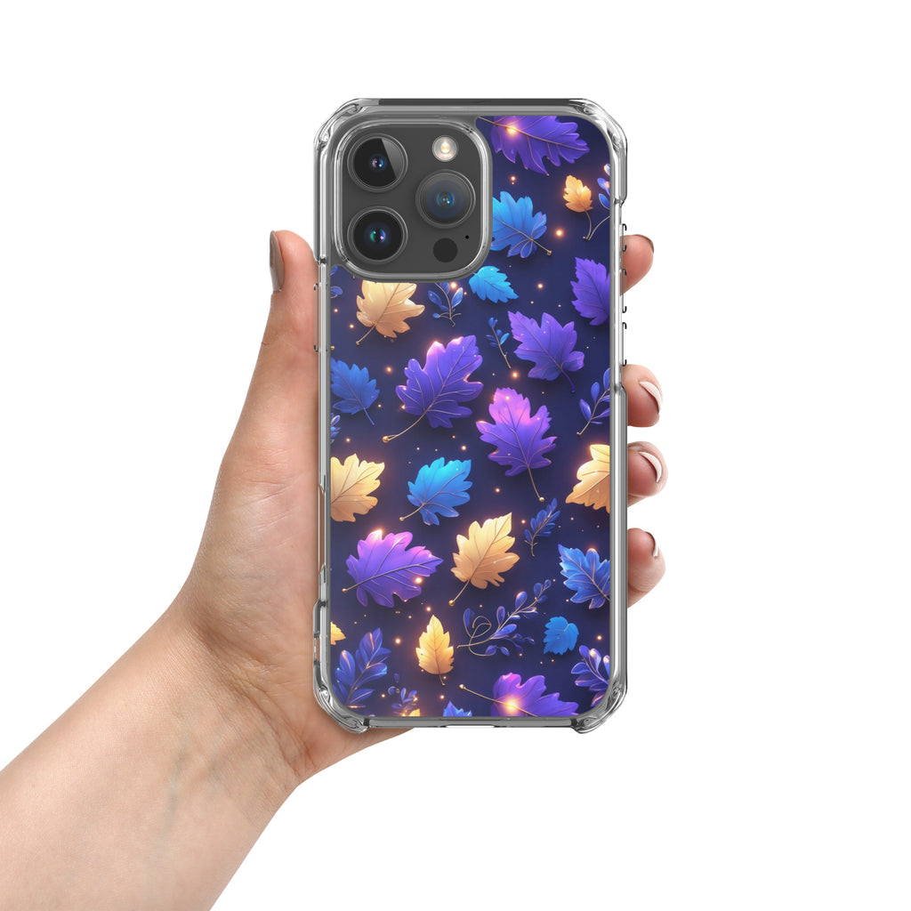 Neon Autumn Glow Clear Case for iPhone 16 Pro Max - Vibrant Fall Leaves Luminous Protective Cover