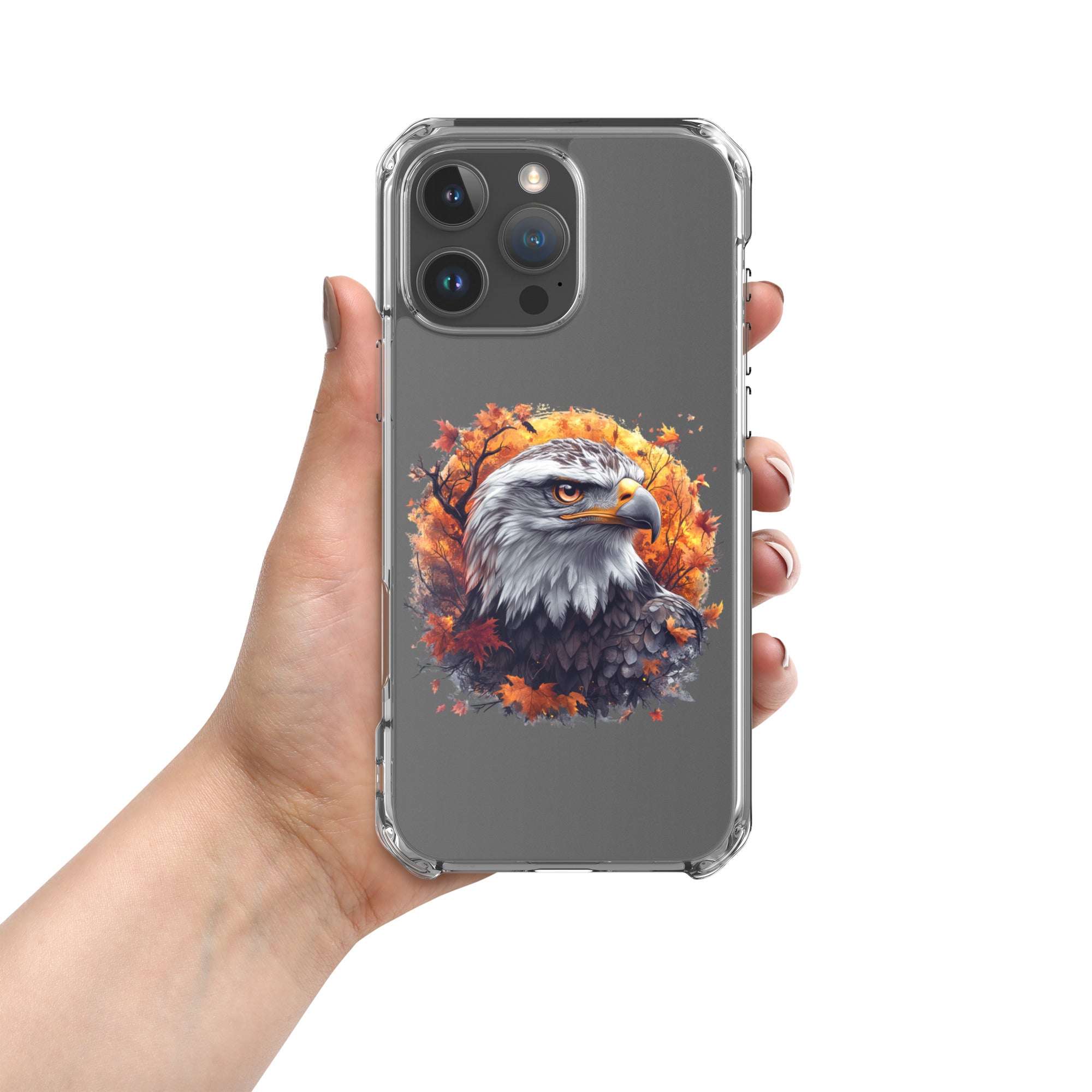Autumn Eagle Spirit Clear Case for iPhone 16 Pro Max - Bald Eagle Fall Aesthetic Protective Cover