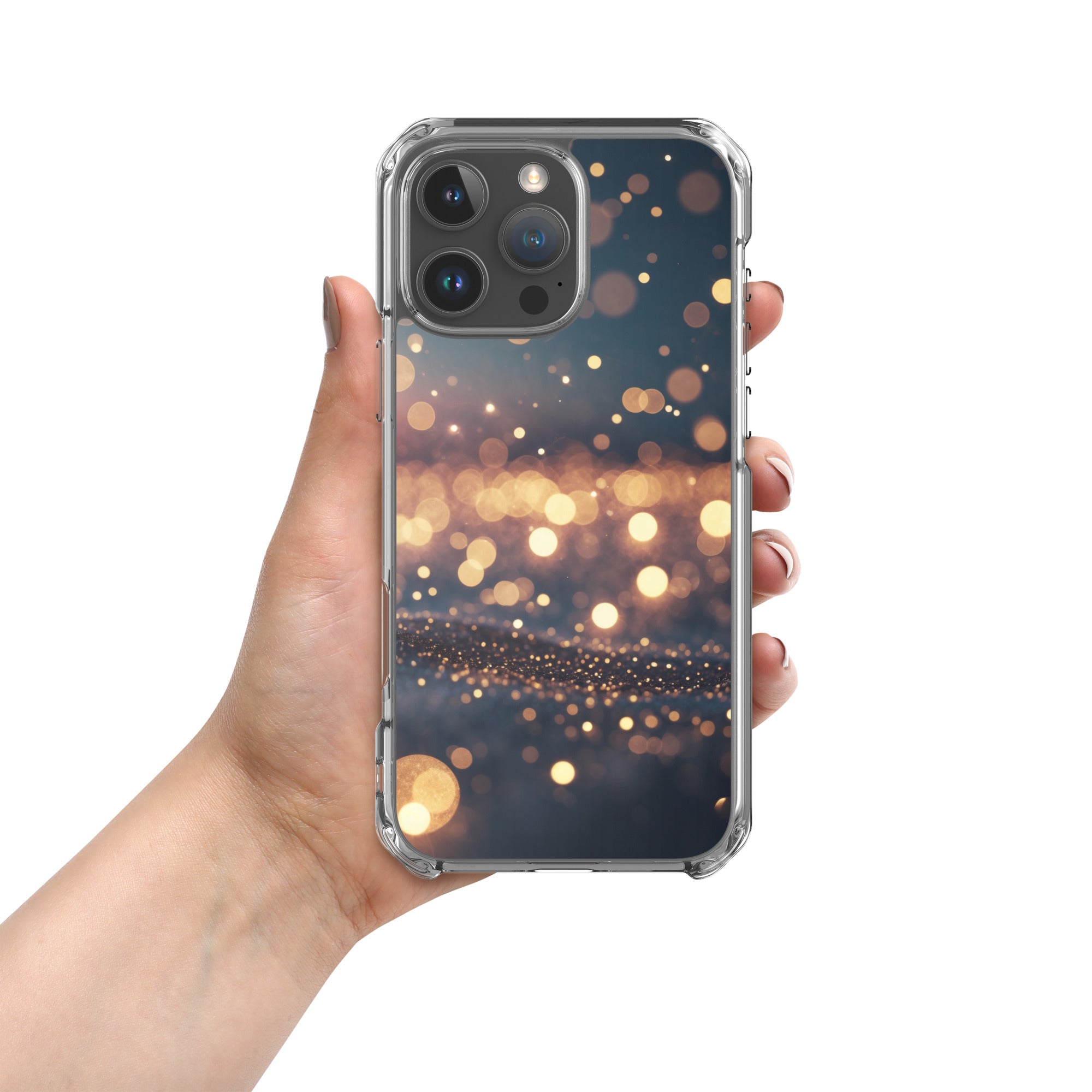 Golden Sparkle Bokeh Clear Case for iPhone 16 Pro Max