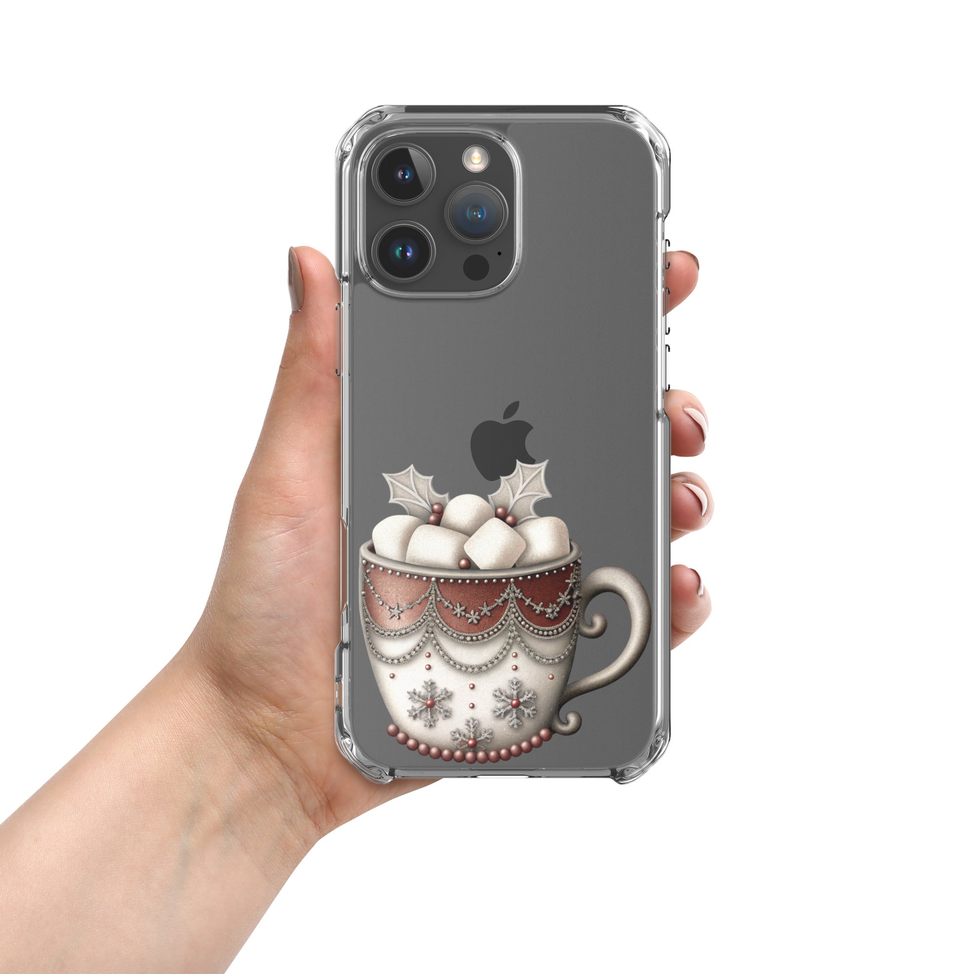 Holiday Cocoa Mug Clear Case for iPhone 16 Pro Max - Christmas Cozy Aesthetic Protective Cover