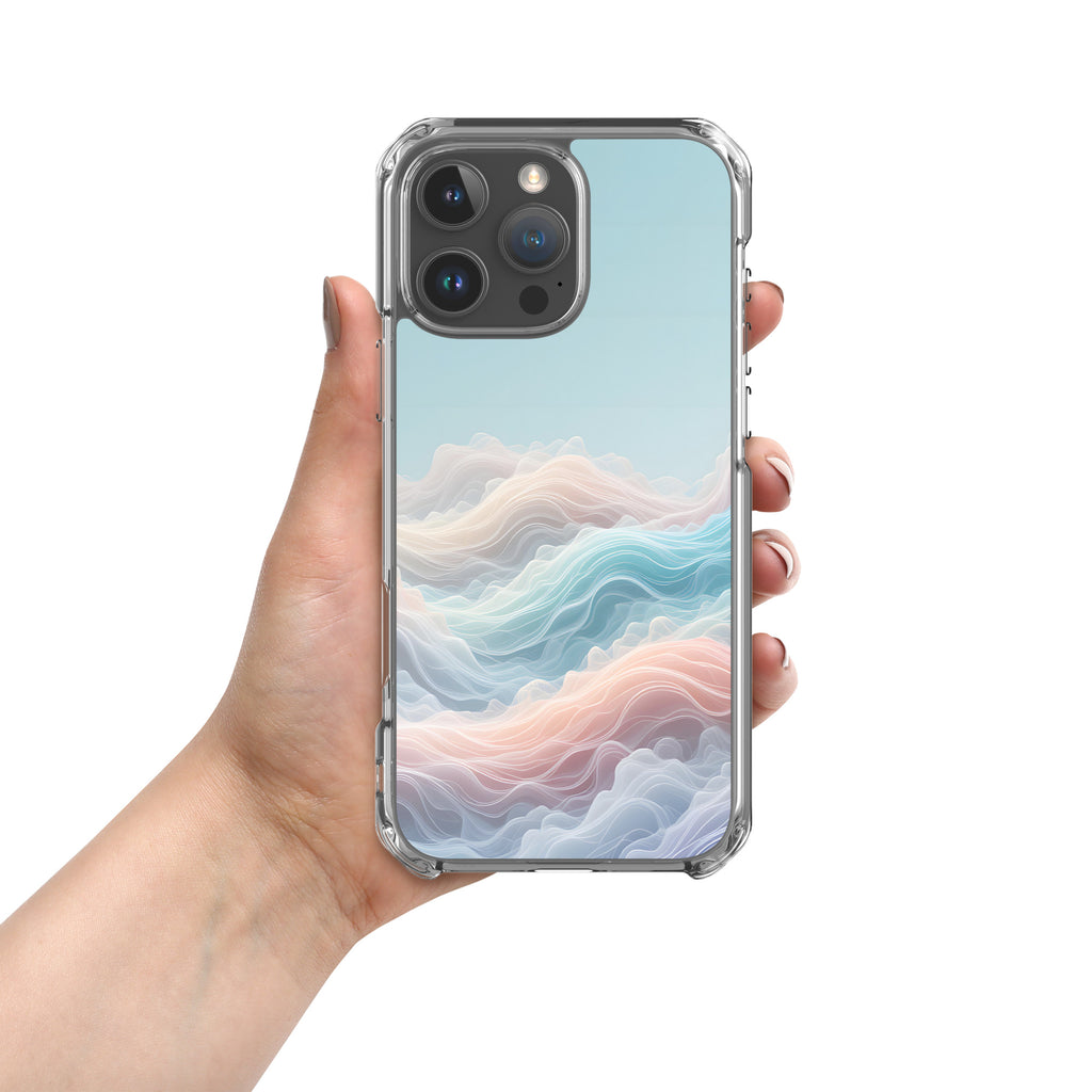 Horizon Dream Clear Case for iPhone 16 Pro Max - Pastel Abstract Waves Protective Cover