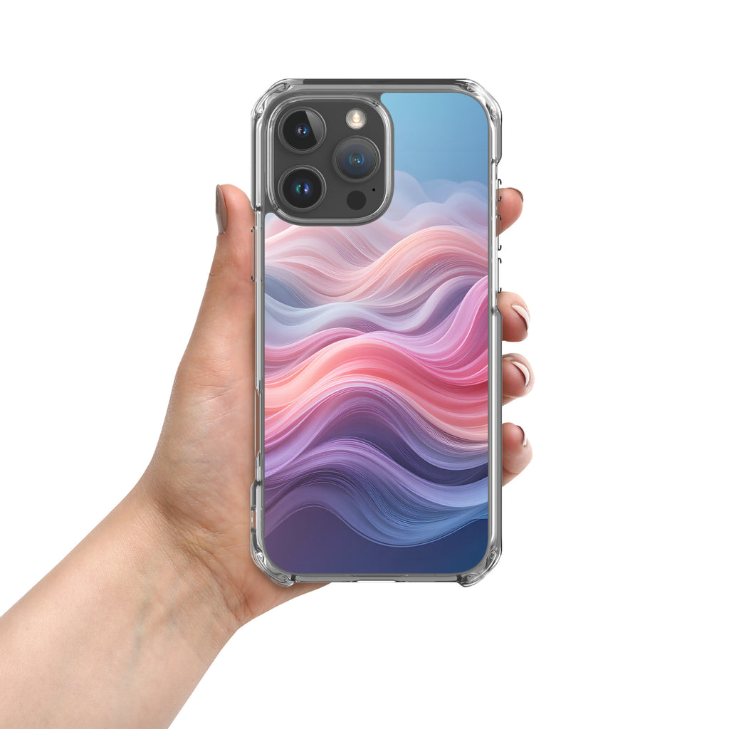 Velvet Currents Dream Clear Case for iPhone 16 Pro Max - Abstract Pink & Blue Waves Protective Cover