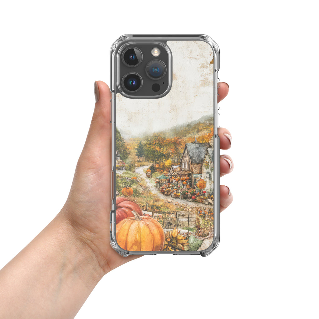 Autumn Village Clear Case for iPhone 16 Pro Max - Fall Rustic Pumpkin Design Protective Cover