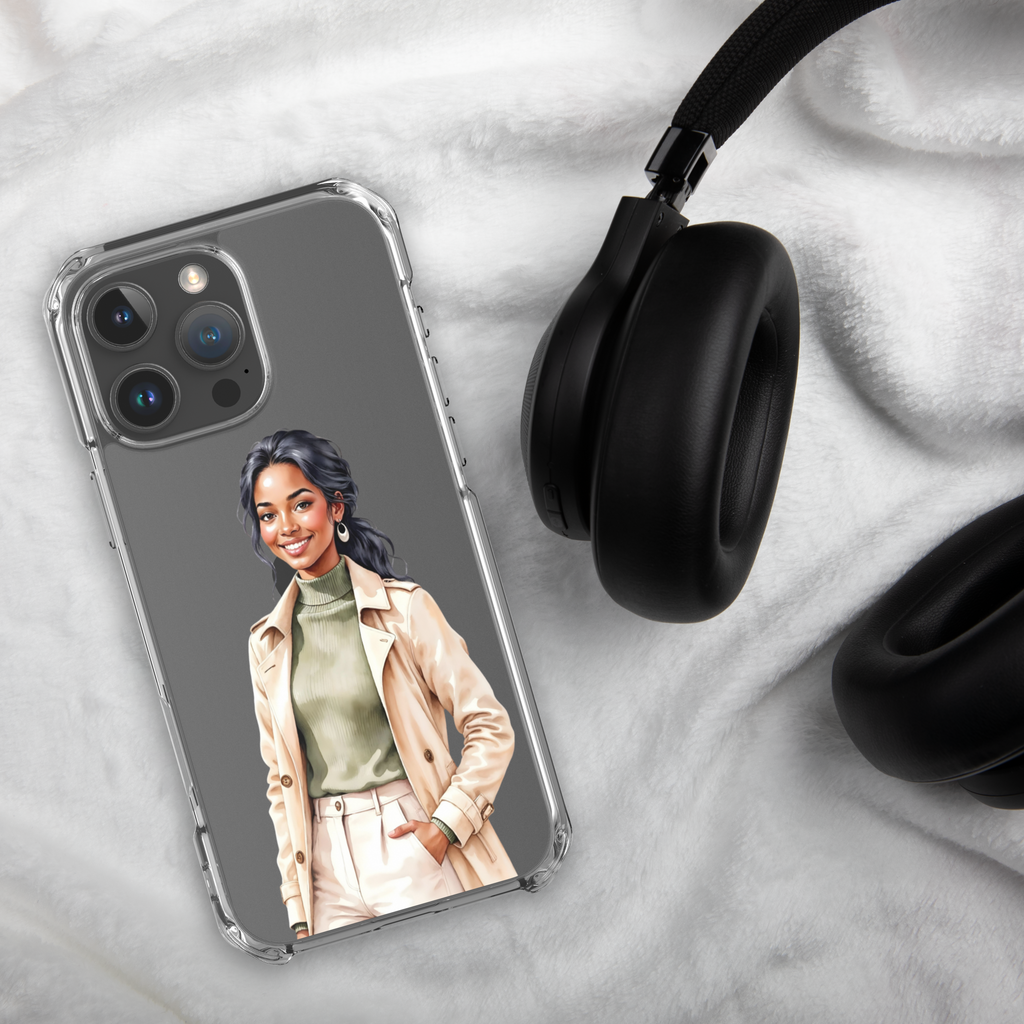 Chic Autumn Style Clear Case for iPhone 16 Pro Max - Fashion Illustration Protective Cover