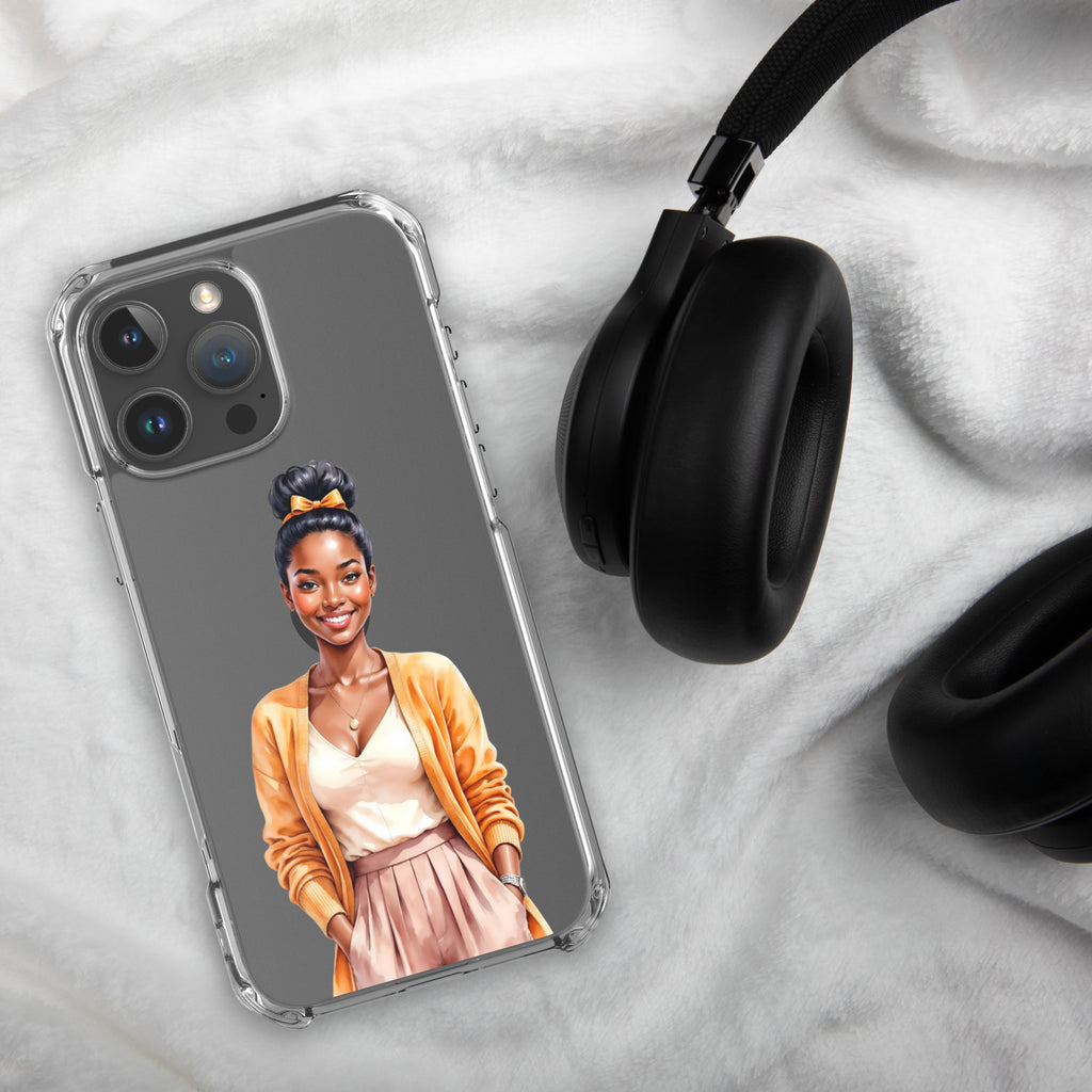 Golden Autumn Glow Girl Clear Case for iPhone 16 Pro Max - Fashion Illustration Protective Cover