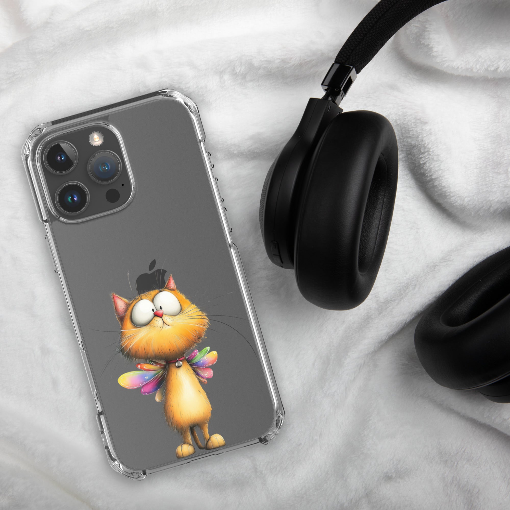 Fairy Cat Clear Case for iPhone 16 Pro Max - Cute Magical Kitty with Colorful Wings Protective Cover