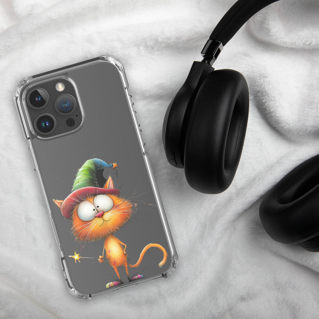 Wizard Cat Clear Case for iPhone 16 Pro Max - Funny Magic Kitty Cartoon Protective Cover