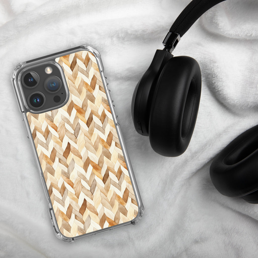 Cozy Knit Pattern Clear Case for iPhone 16 Pro Max - Neutral Braided Texture Protective Cover
