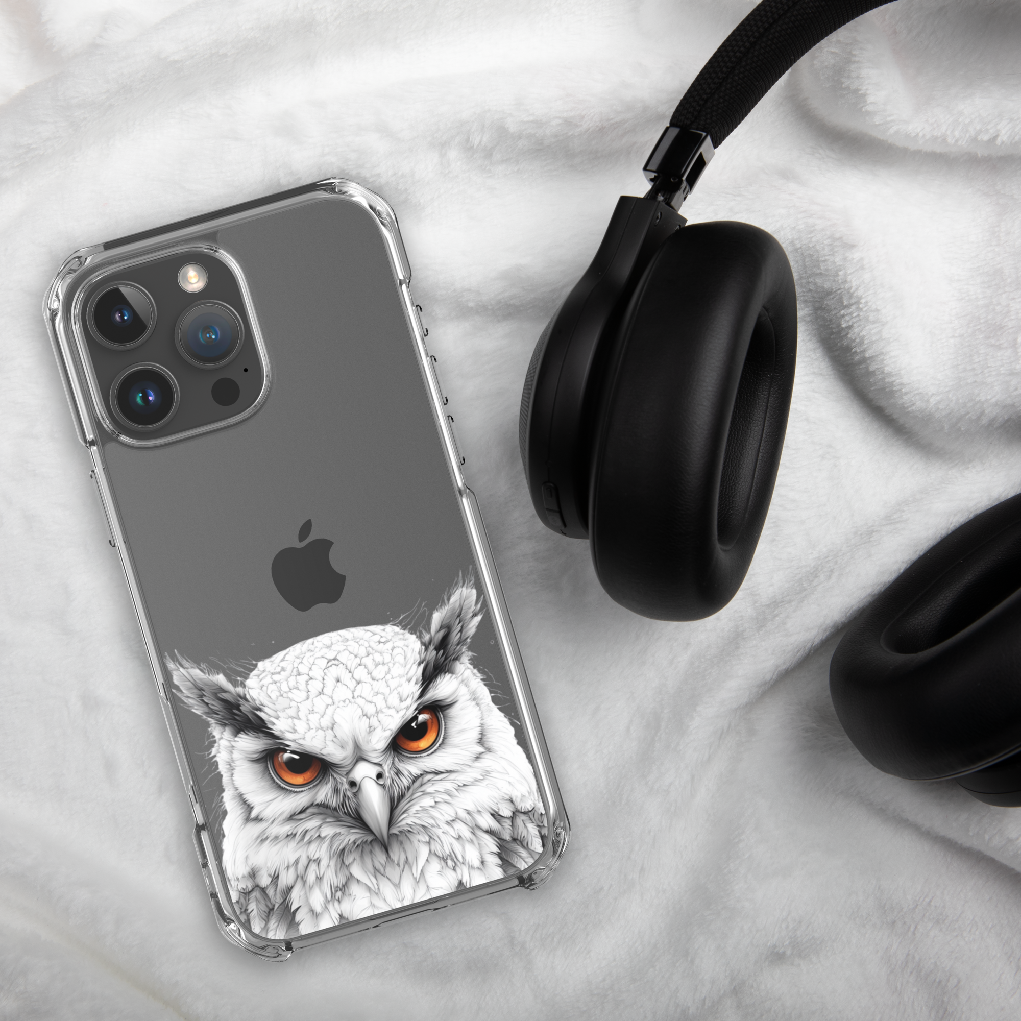 Snowy Owl Glare Clear Case for iPhone 16 Pro Max - Minimalist White Owl Illustration Protective Cover