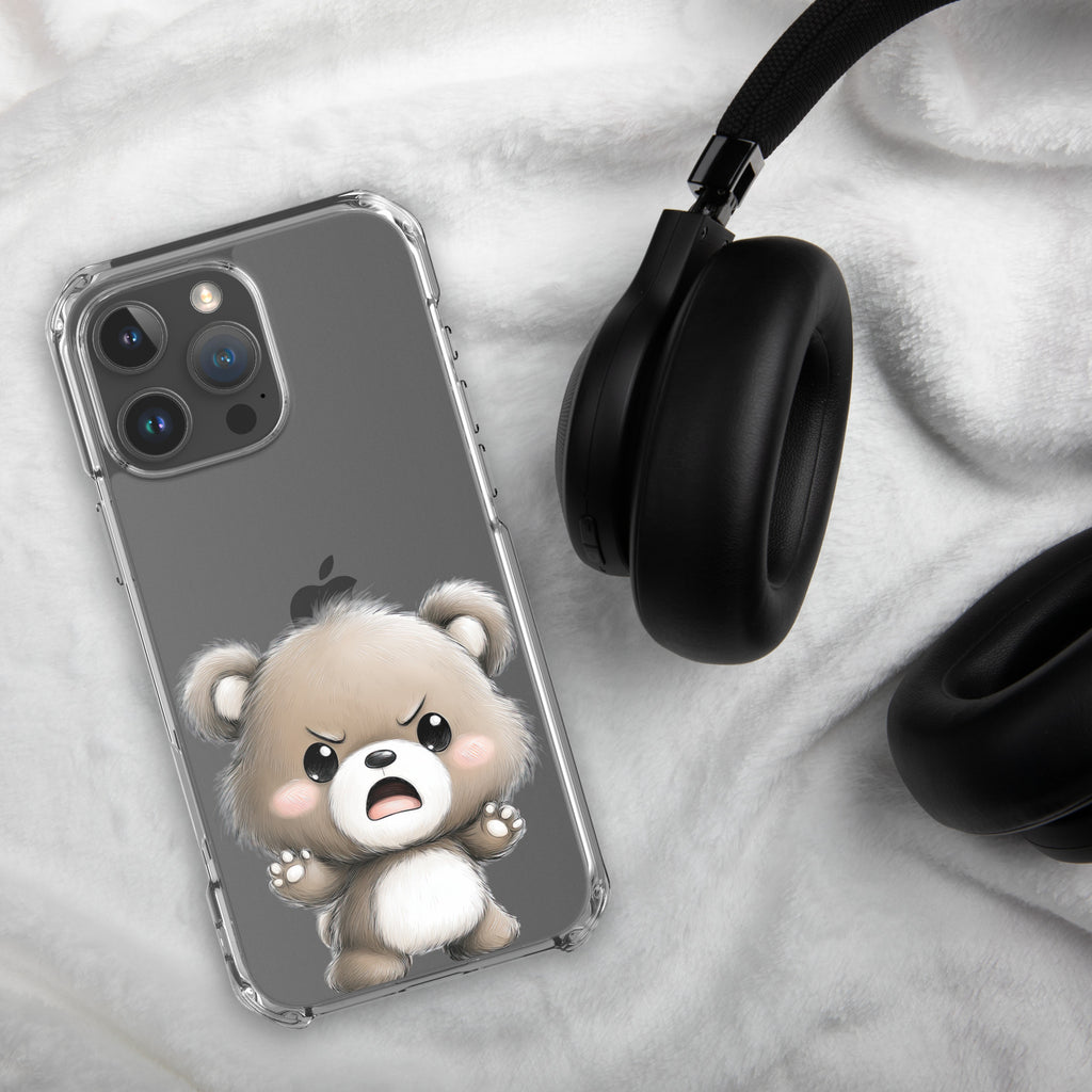Angry Cute Bear Clear Case for iPhone 16 Pro Max - Funny Kawaii Bear Protective Cover