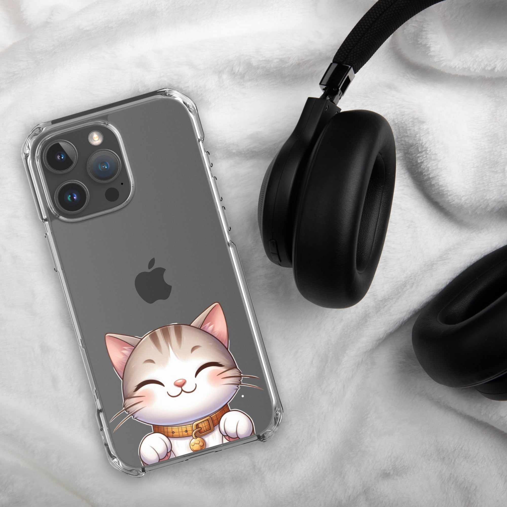 Happy Kitty Clear Case for iPhone 16 Pro Max - Cute Smiling Cat Illustration Protective Cover