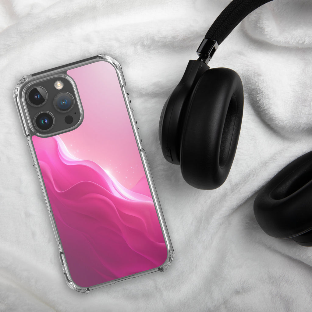Pink Velvet Waves Dream Clear Case for iPhone 16 Pro Max - Abstract Pink Gradient Protective Cover