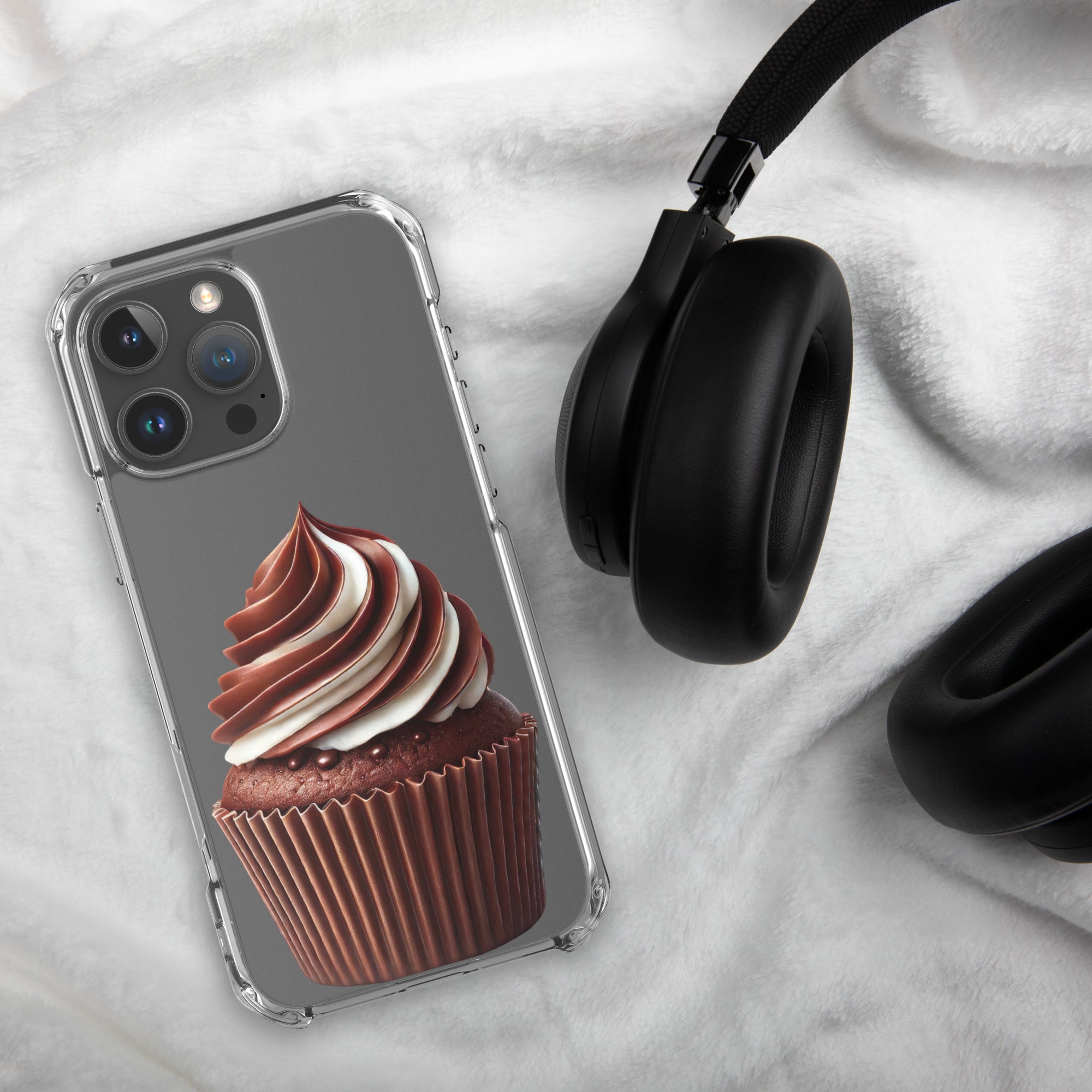 Chocolate Vanilla Swirl Cupcake Clear Case for iPhone 16 Pro Max - Dessert Aesthetic Protective Cover