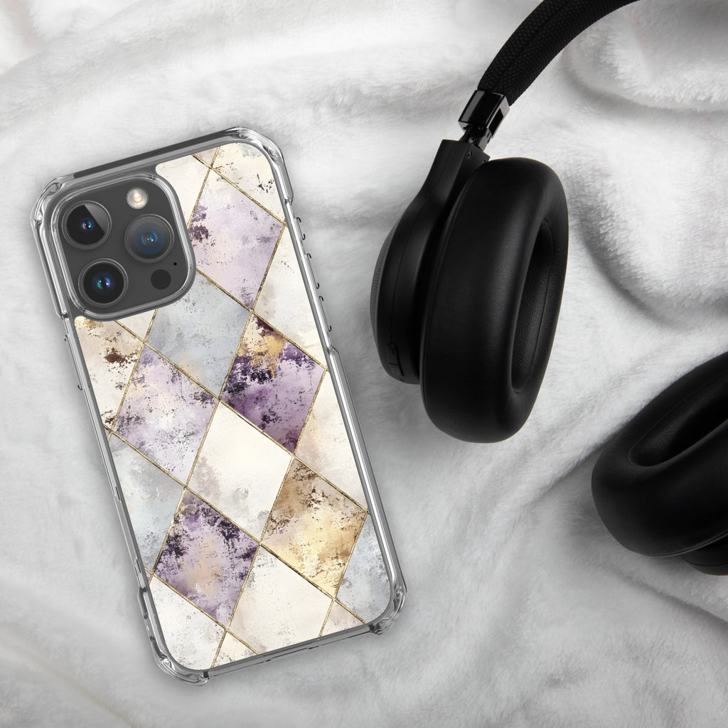 Golden Harlequin Damask Clear Case for iPhone 16 Pro Max - Elegant Gold Geometric Protective Cover