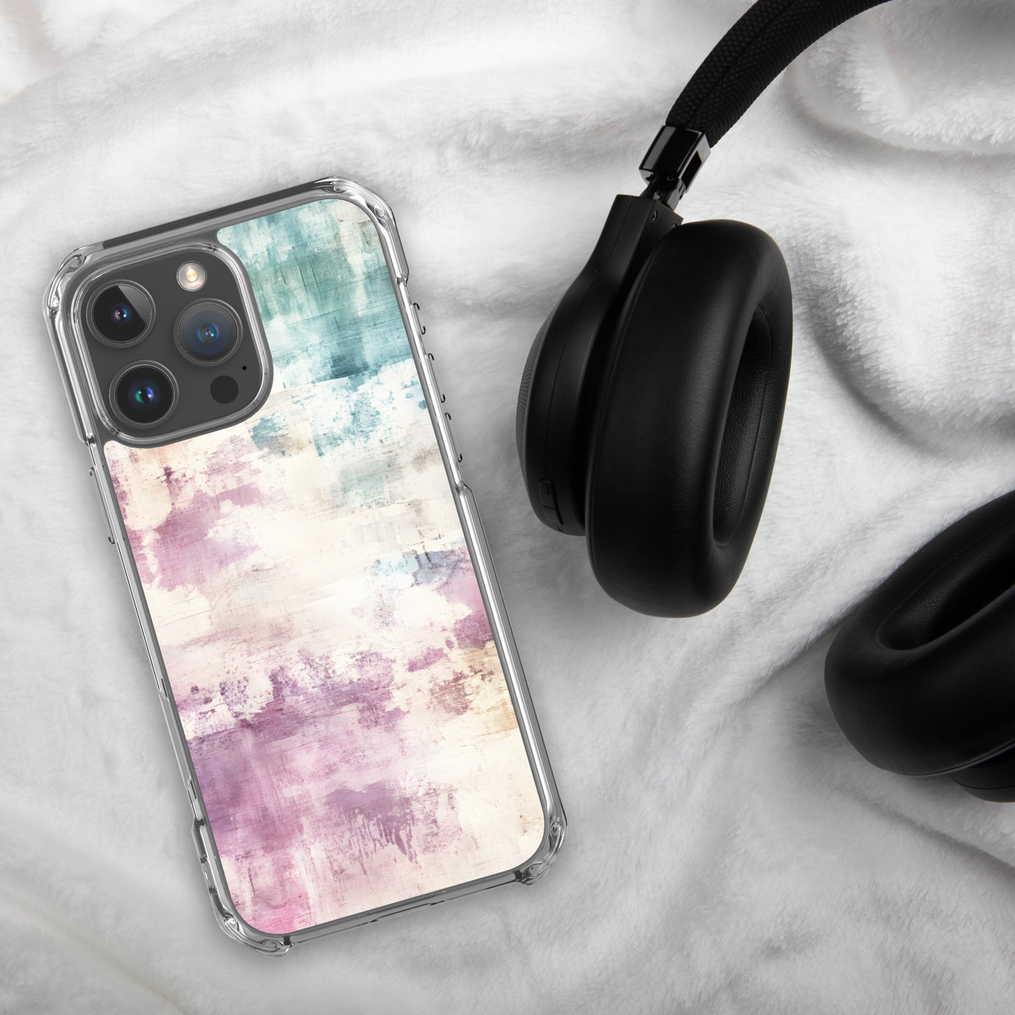 Pastel Abstract Brushstroke Clear Case for iPhone 16 Pro Max - Artistic Pastel Pattern Protective Cover