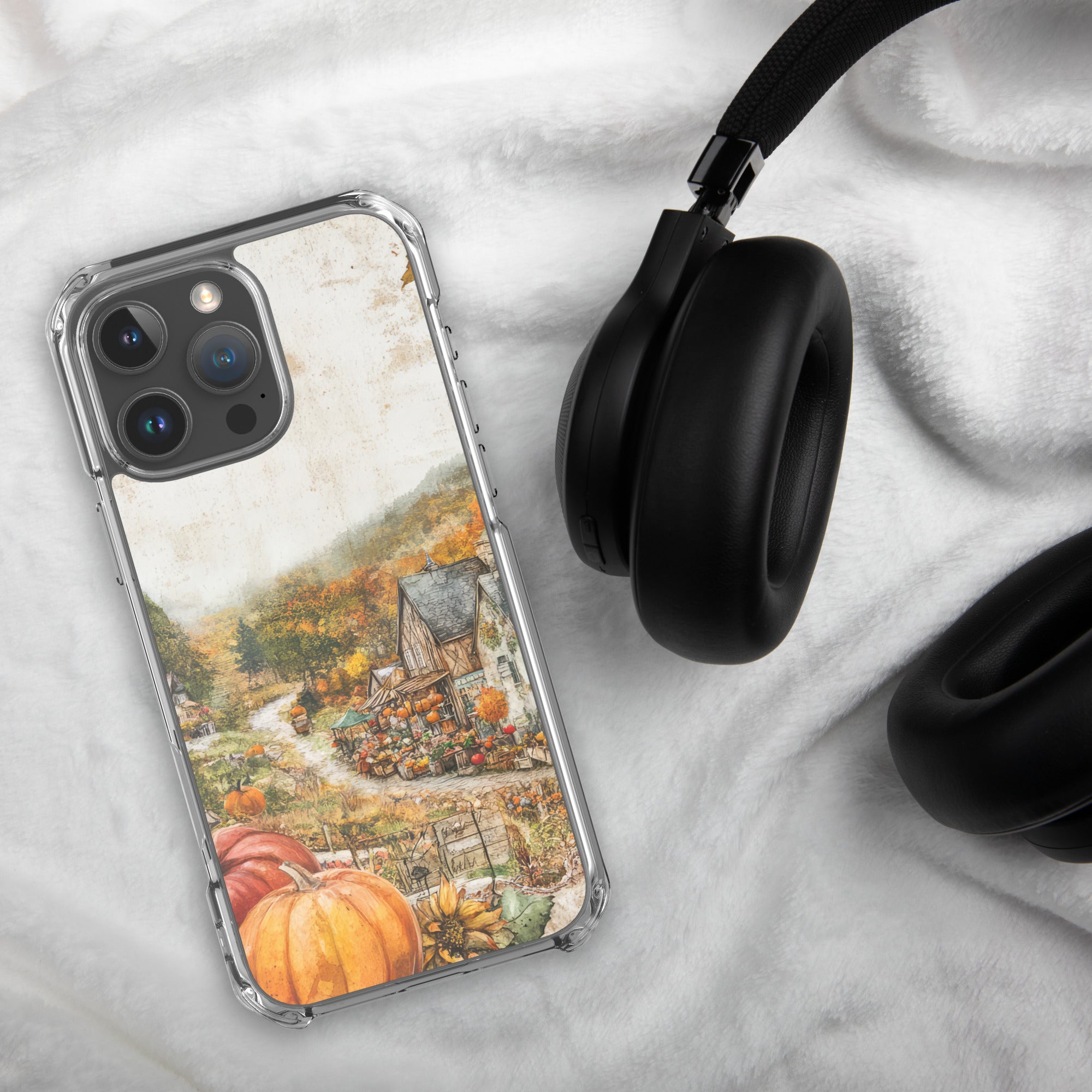 Autumn Village Clear Case for iPhone 16 Pro Max - Fall Rustic Pumpkin Design Protective Cover