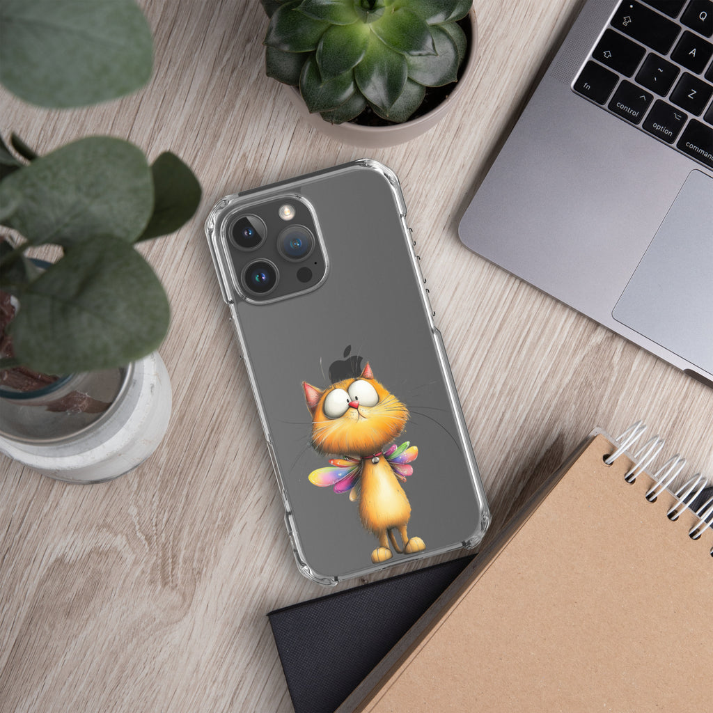 Fairy Cat Clear Case for iPhone 16 Pro Max - Cute Magical Kitty with Colorful Wings Protective Cover