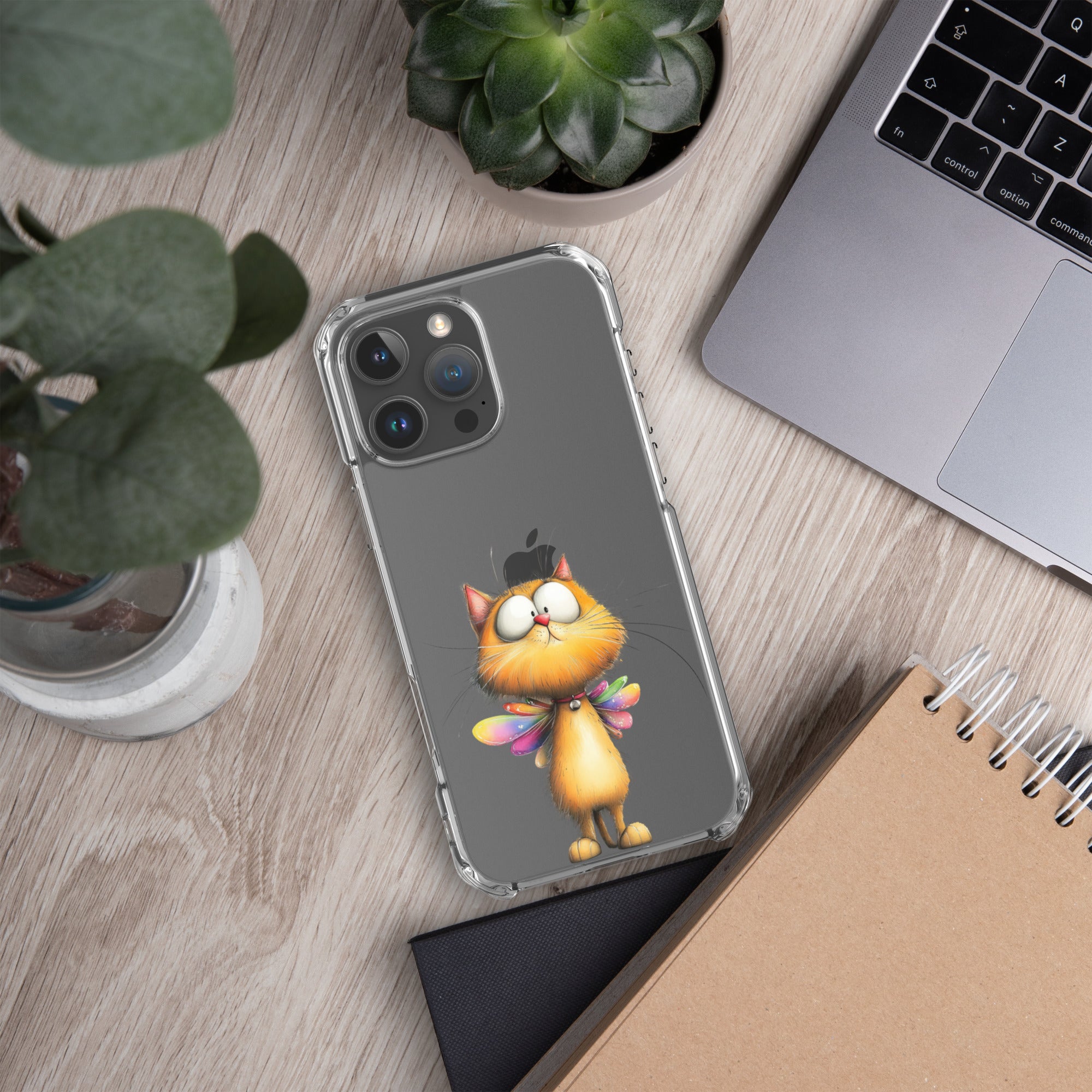 Fairy Cat Clear Case for iPhone 16 Pro Max - Cute Magical Kitty with Colorful Wings Protective Cover