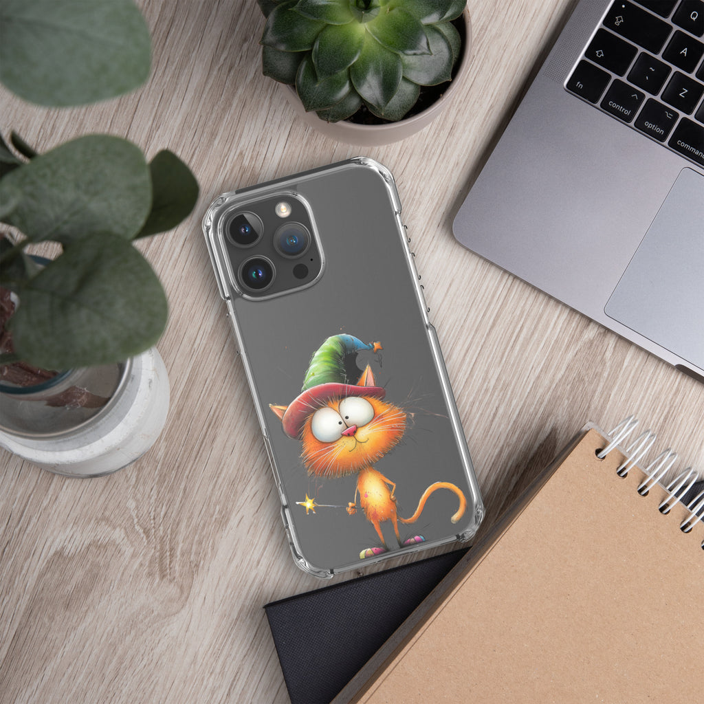 Wizard Cat Clear Case for iPhone 16 Pro Max - Funny Magic Kitty Cartoon Protective Cover