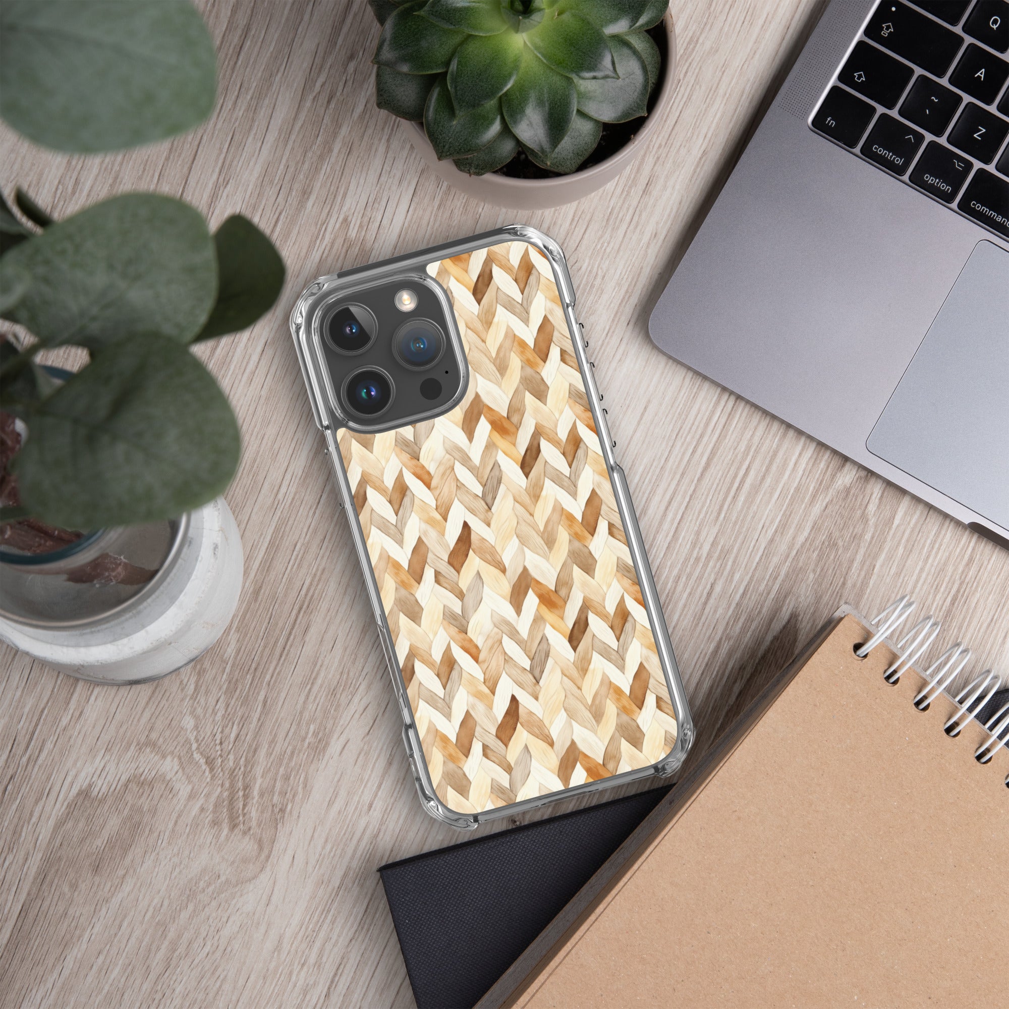 Cozy Knit Pattern Clear Case for iPhone 16 Pro Max - Neutral Braided Texture Protective Cover