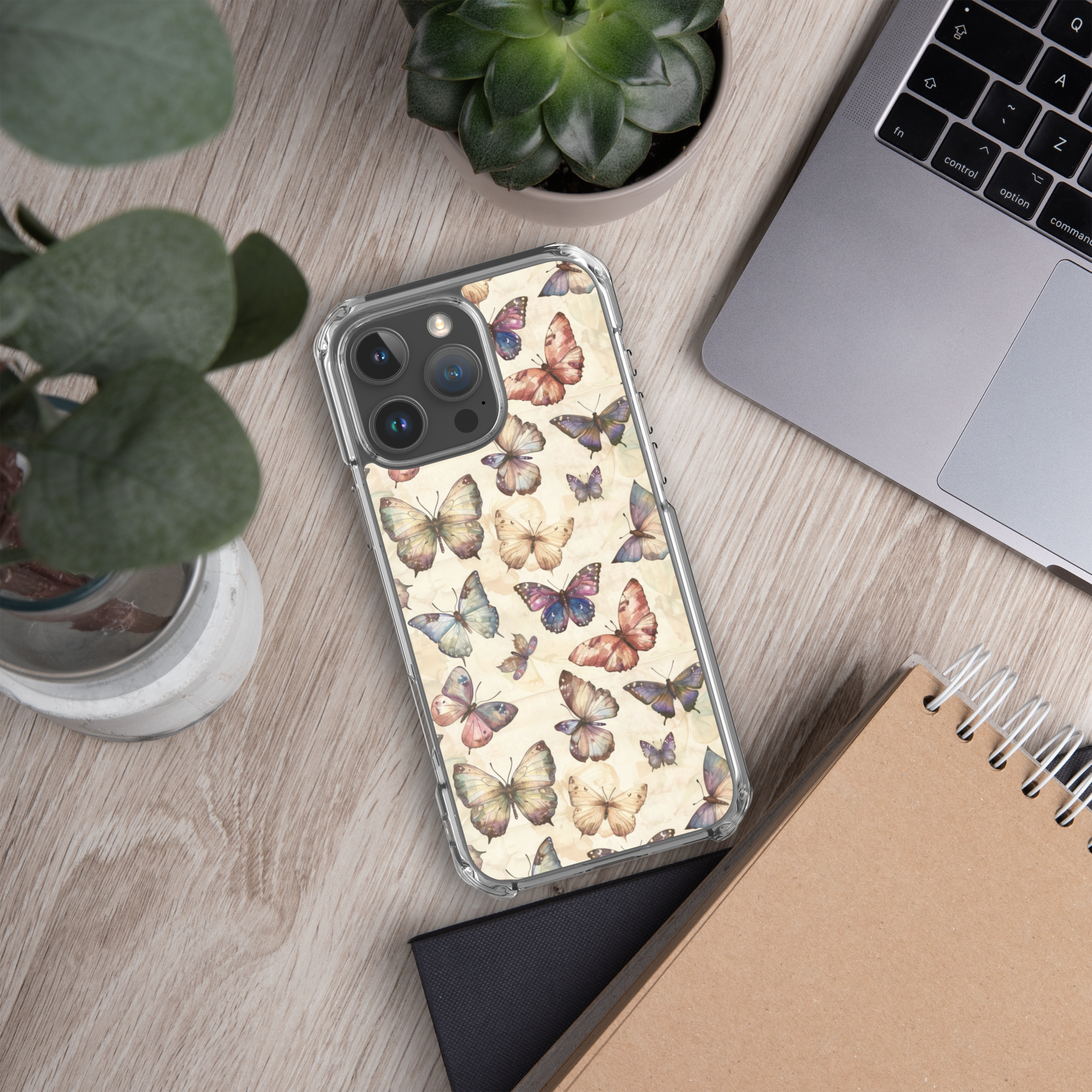 Butterfly Garden Clear Case for iPhone 16 Pro Max - Elegant Pastel Butterfly Protective Cover
