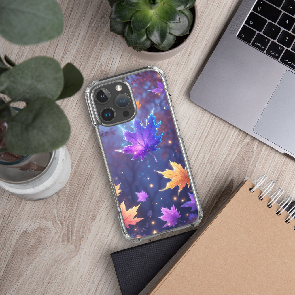 Enchanted Autumn Leaves Clear Case for iPhone 16 Pro Max - Fantasy Fall Maple Leaf Protective Cover
