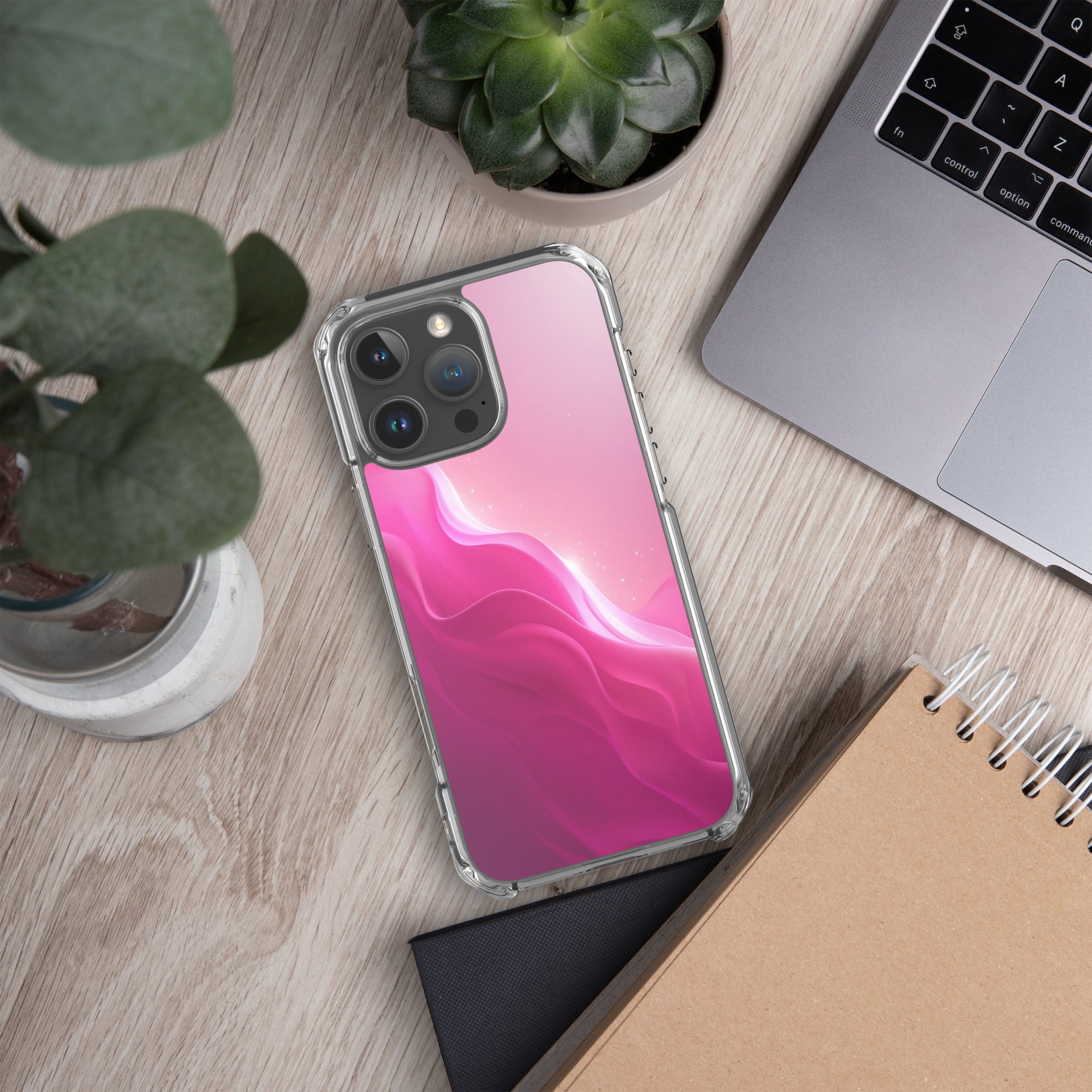 Pink Velvet Waves Dream Clear Case for iPhone 16 Pro Max - Abstract Pink Gradient Protective Cover