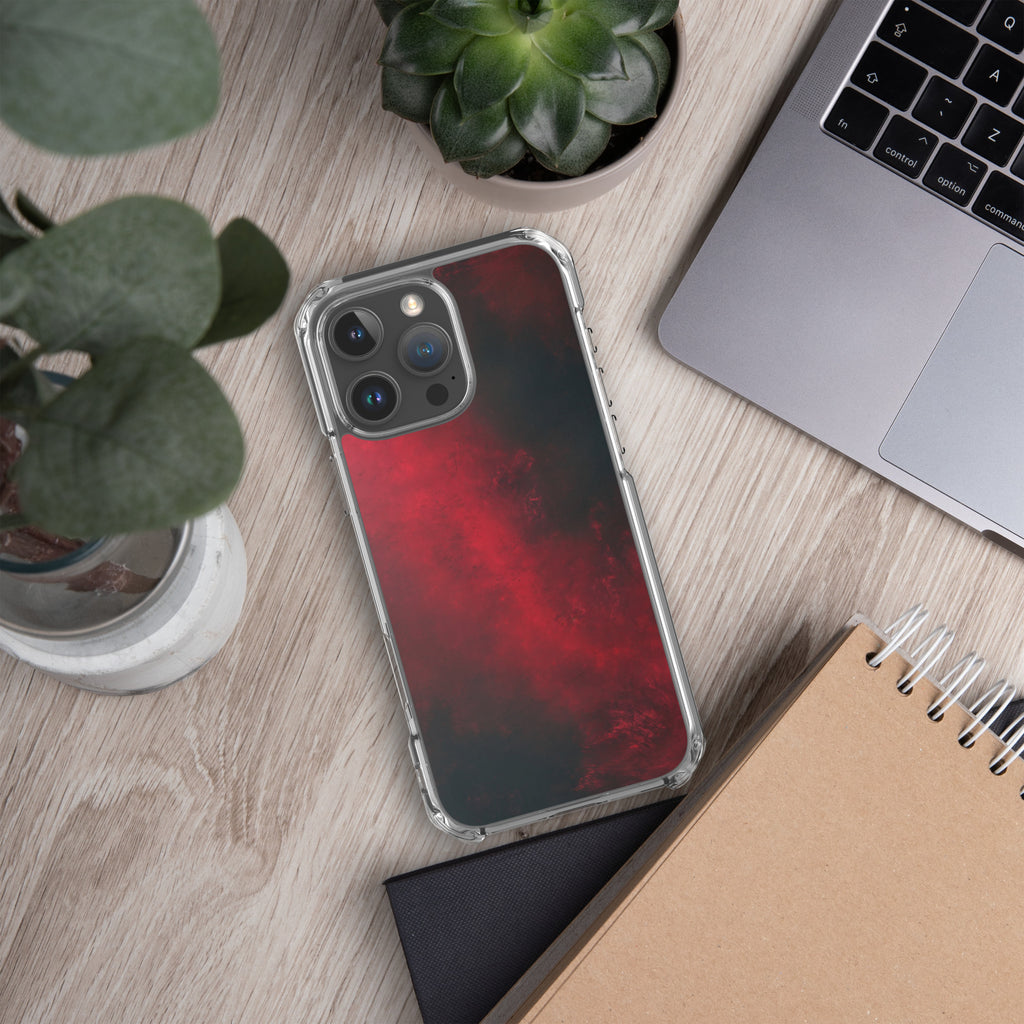 Crimson Nebula Clear Case for iPhone 16 Pro Max - Red & Black Abstract Smoke Protective Cover