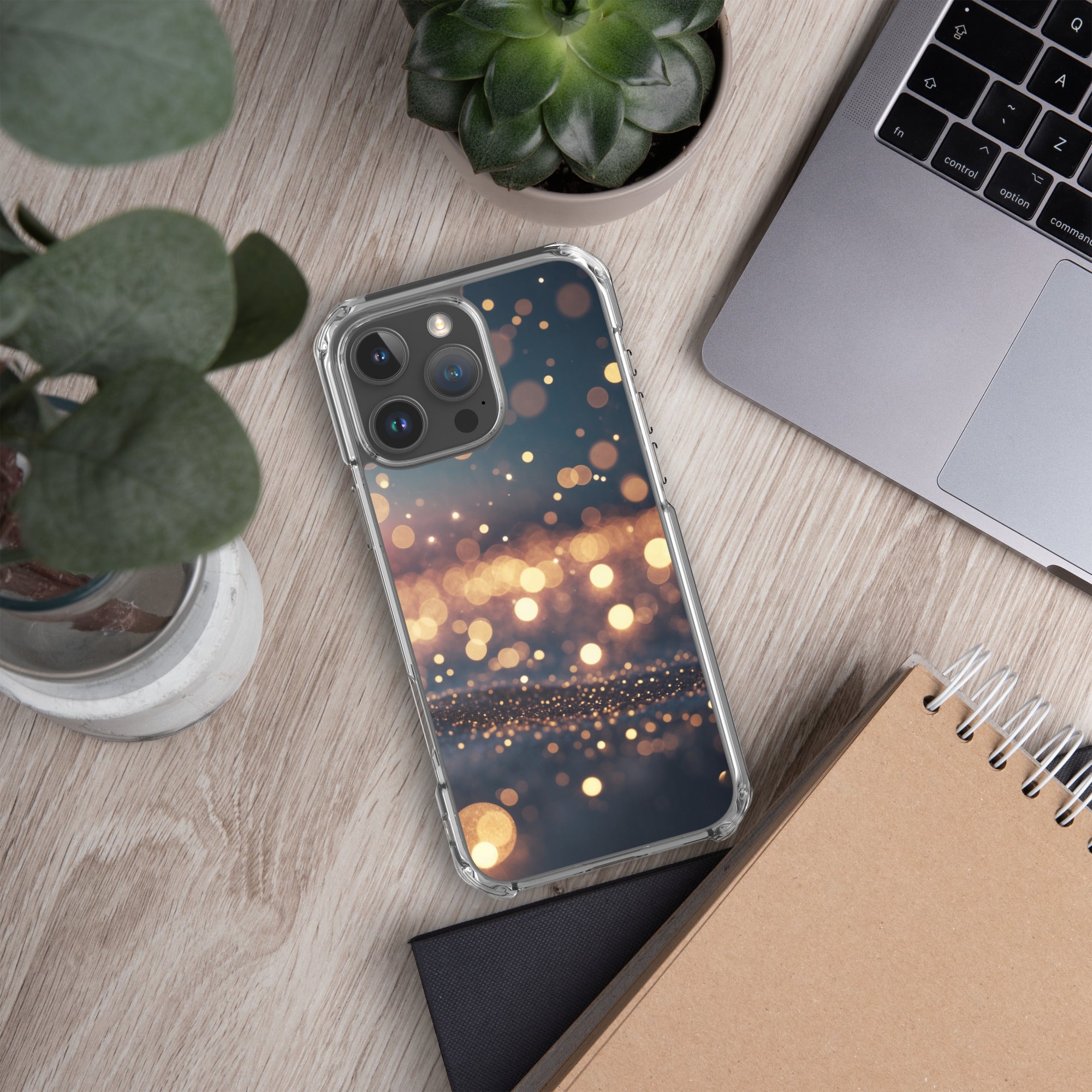 Golden Sparkle Bokeh Clear Case for iPhone 16 Pro Max
