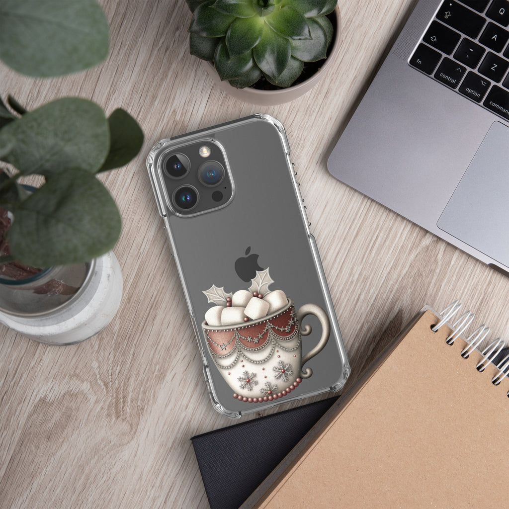 Holiday Cocoa Mug Clear Case for iPhone 16 Pro Max - Christmas Cozy Aesthetic Protective Cover