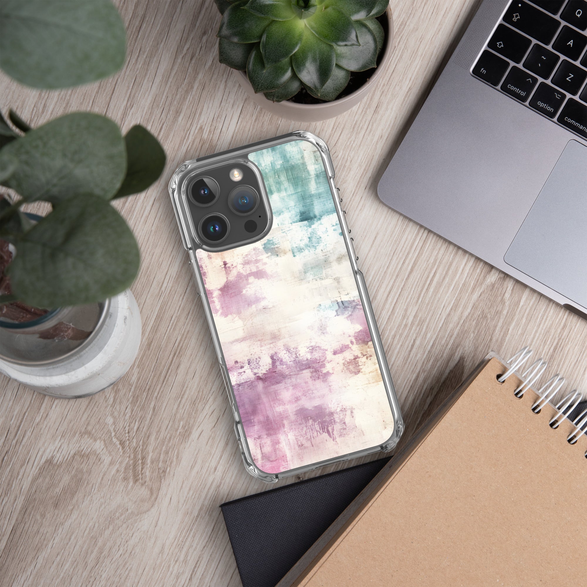 Pastel Abstract Brushstroke Clear Case for iPhone 16 Pro Max - Artistic Pastel Pattern Protective Cover
