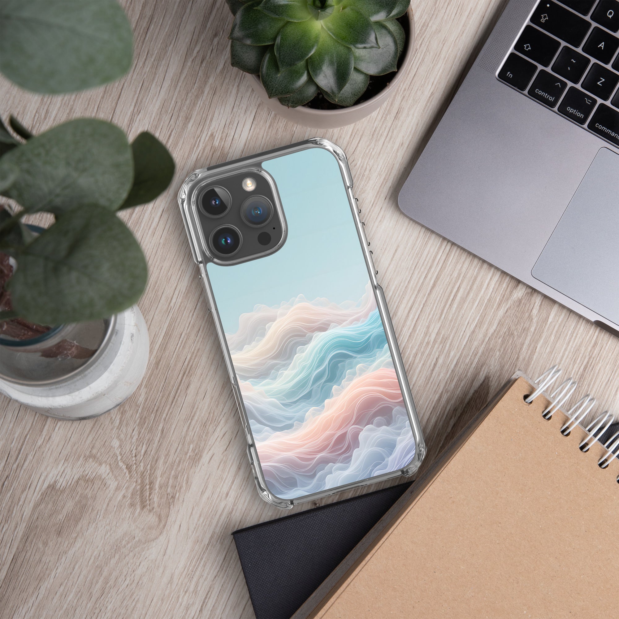 Horizon Dream Clear Case for iPhone 16 Pro Max - Pastel Abstract Waves Protective Cover