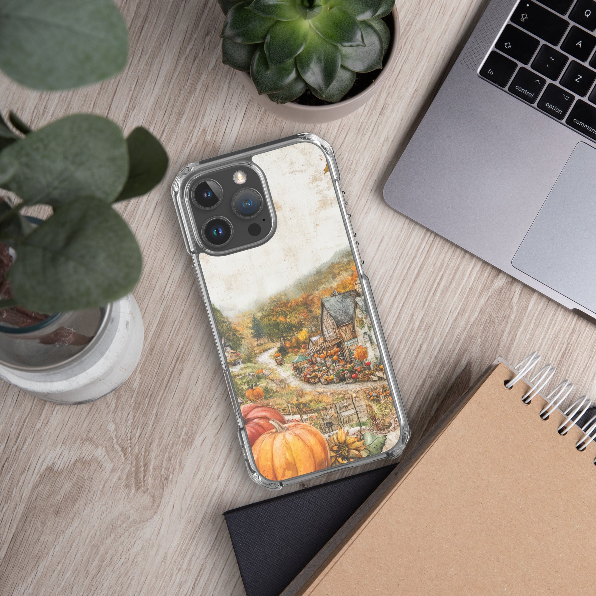 Autumn Village Clear Case for iPhone 16 Pro Max - Fall Rustic Pumpkin Design Protective Cover