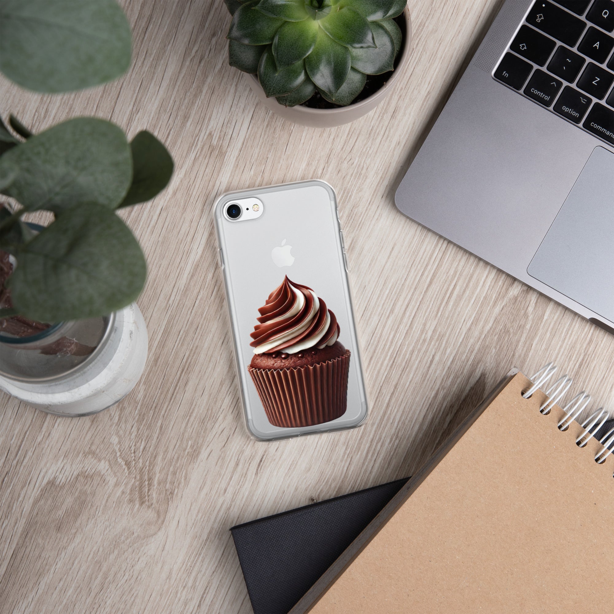 Chocolate Vanilla Swirl Cupcake Clear Case for iPhone 7/8 – Dessert Aesthetic Protective Cover