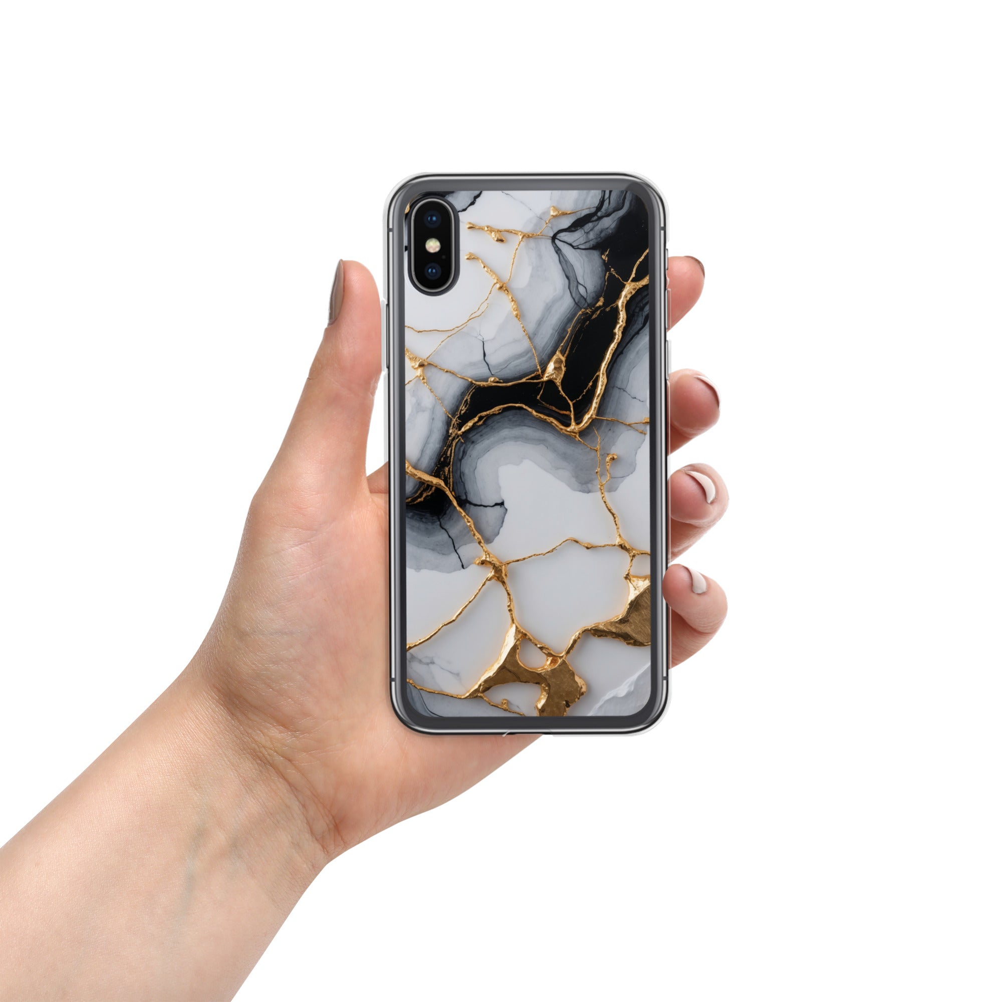 Golden Marble Veins Clear Case for iPhone X/XS - Luxury Black & White Marble Protective Cover