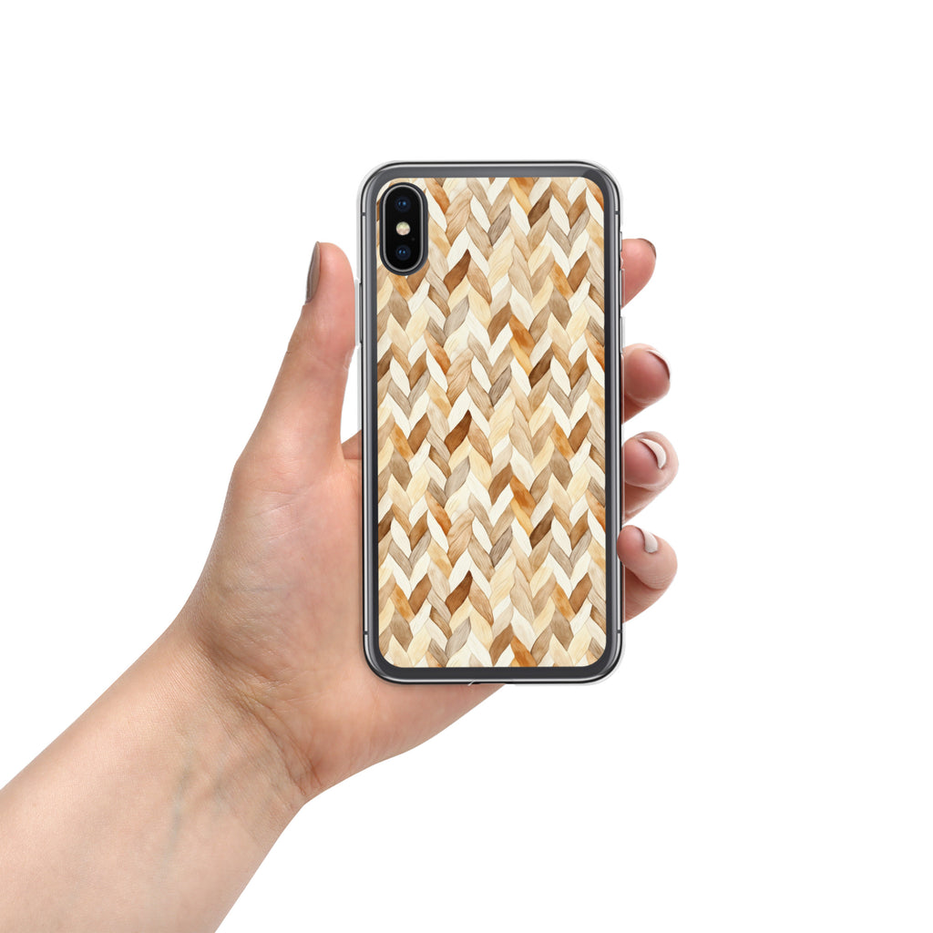 Cozy Knit Pattern Clear Case for iPhone X/XS - Neutral Braided Texture Protective Cover