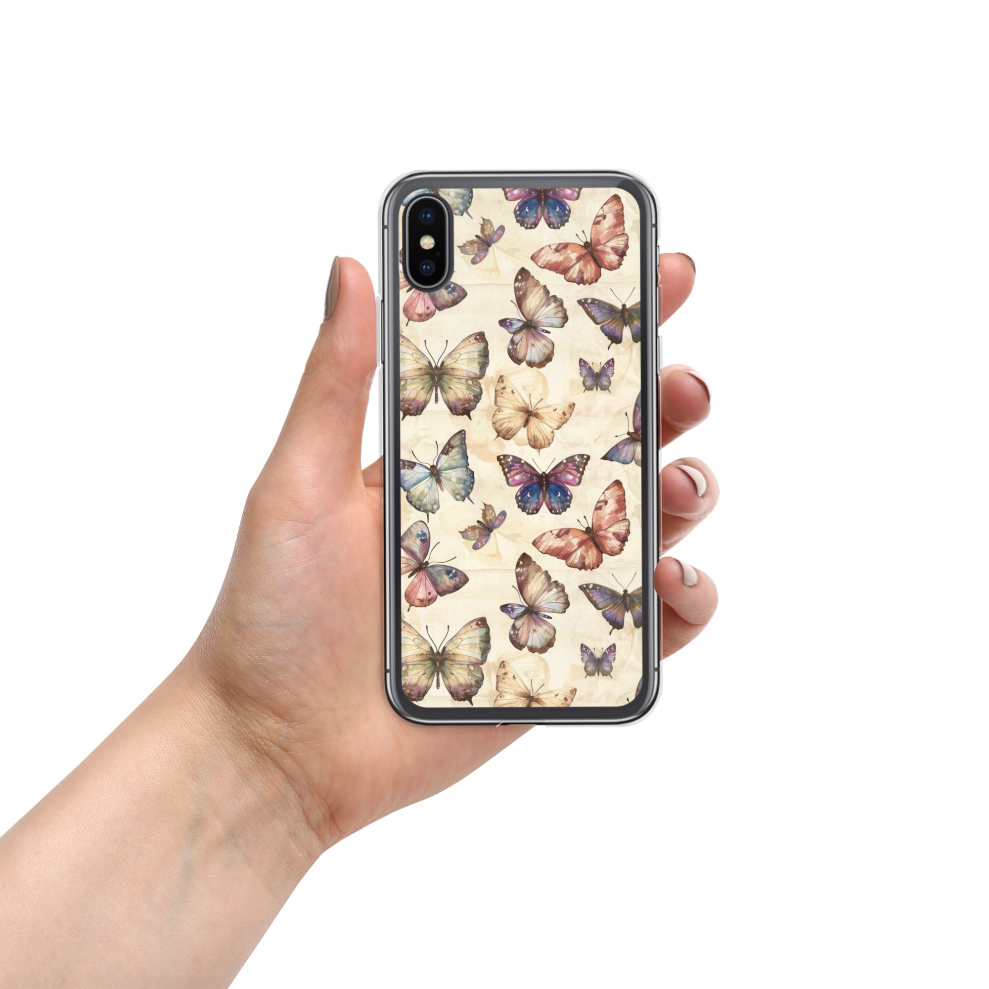 Butterfly Garden Clear Case for iPhone X/XS - Elegant Pastel Butterfly Protective Cover