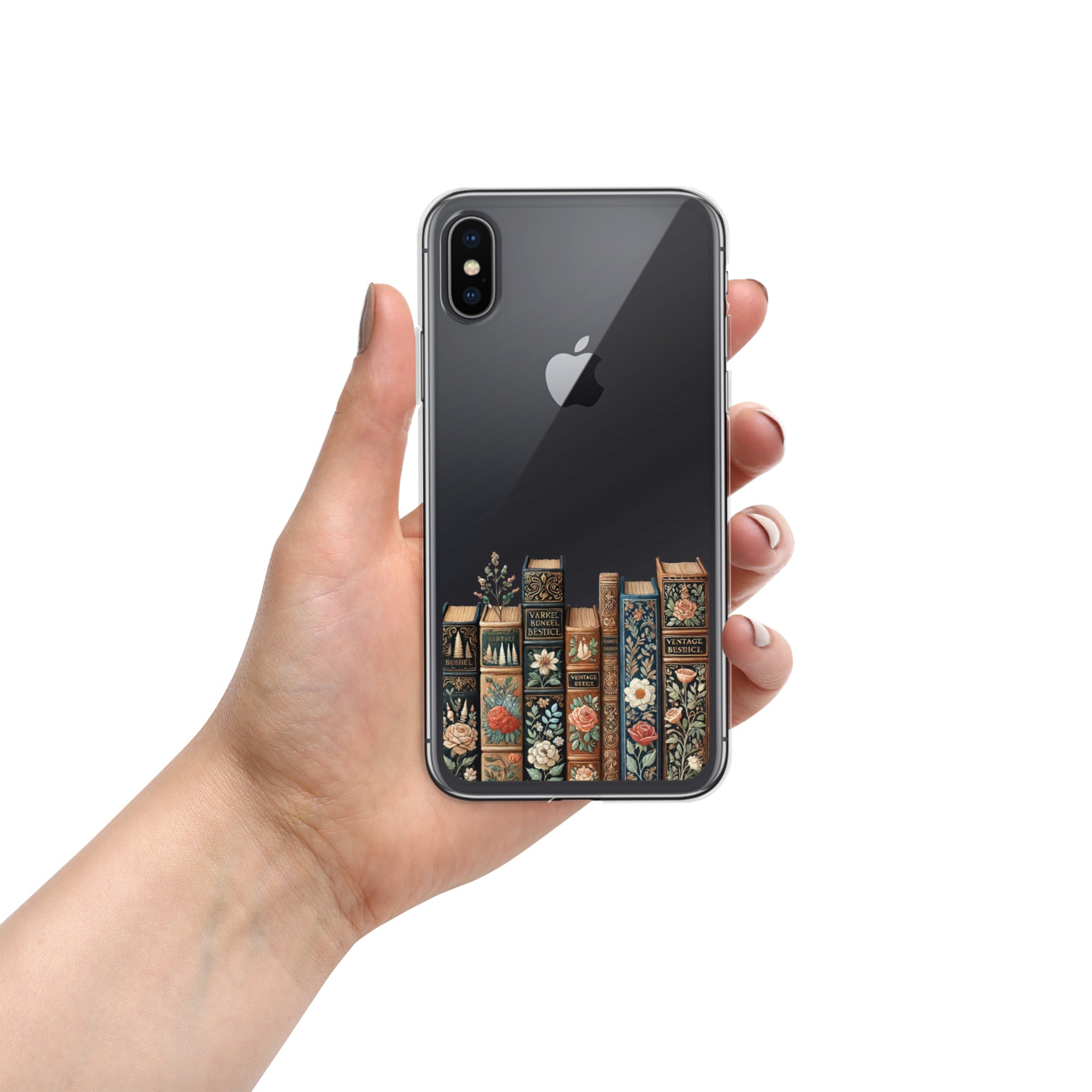 Vintage Floral Bookshelf Clear Case for iPhone X/XS - Dark Academia Book Lover Cover