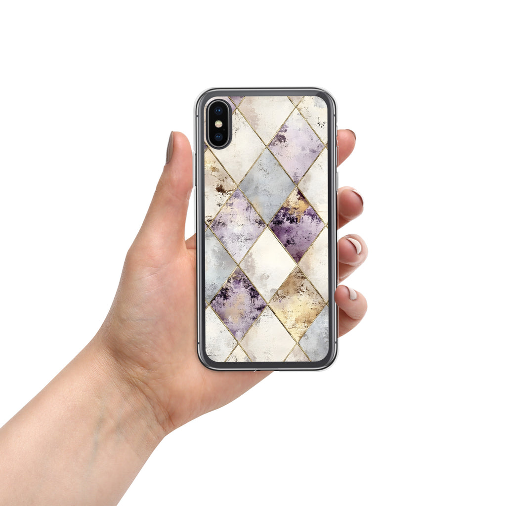 Golden Harlequin Damask Clear Case for iPhone X/XS - Elegant Gold Geometric Protective Cover