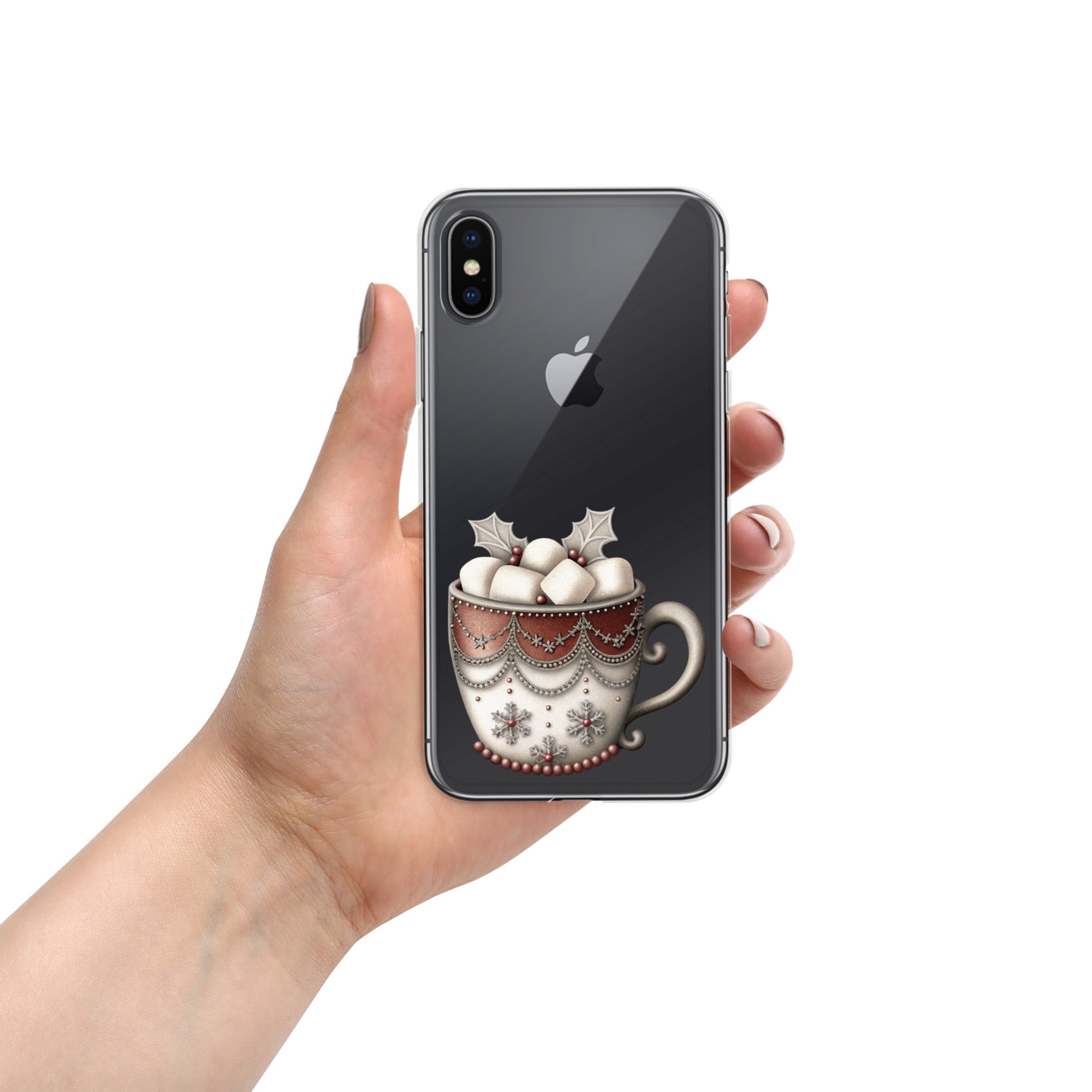 Holiday Cocoa Mug Clear Case for iPhone X/XS - Christmas Cozy Aesthetic Protective Cover