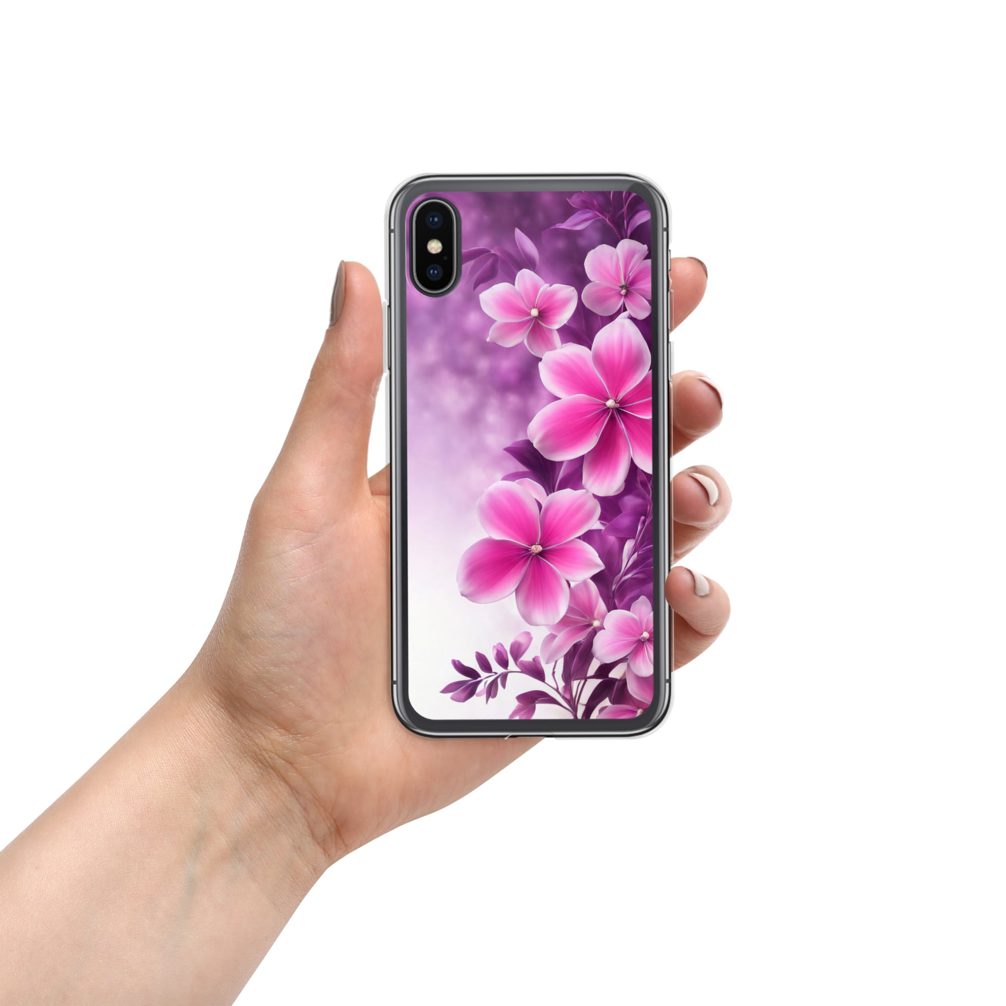 Violet Petal Bloom Clear Case for iPhone X/XS - Pink & Purple Floral Protective Cover