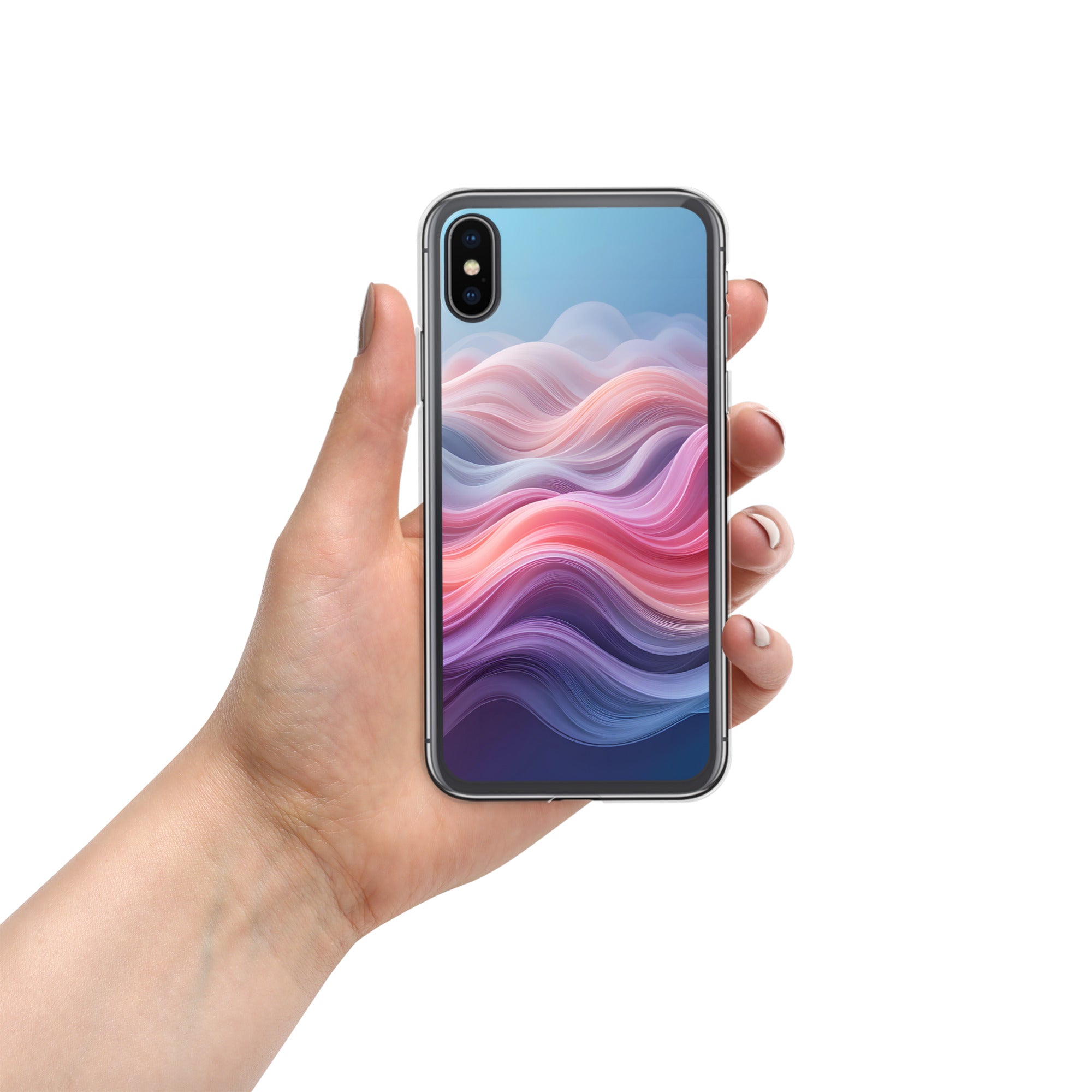 Velvet Currents Dream Clear Case for iPhone X/XS - Abstract Pink & Blue Waves Protective Cover
