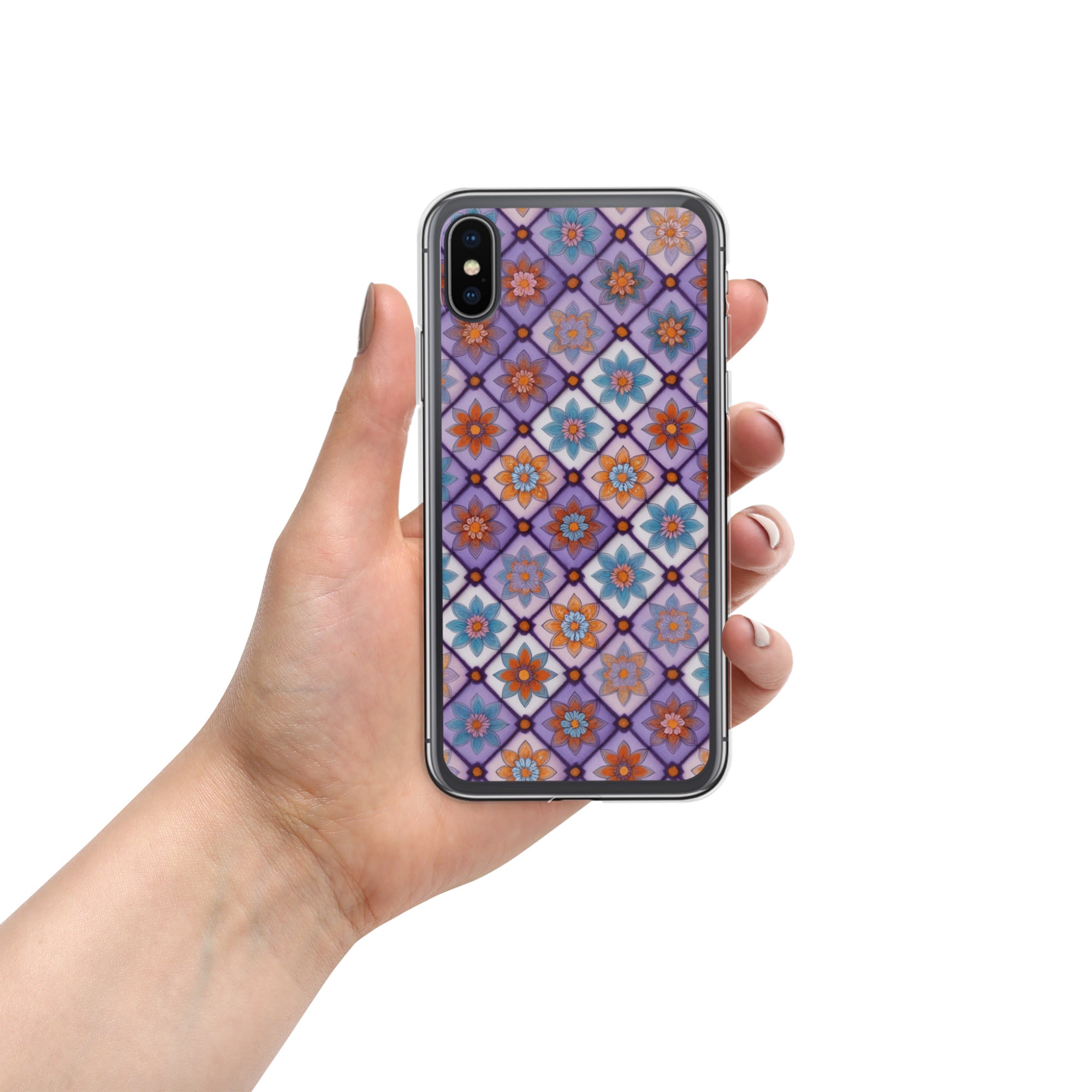 Violet Mosaic Blooms Clear Case for iPhone X/XS - Colorful Floral Pattern Protective Cover