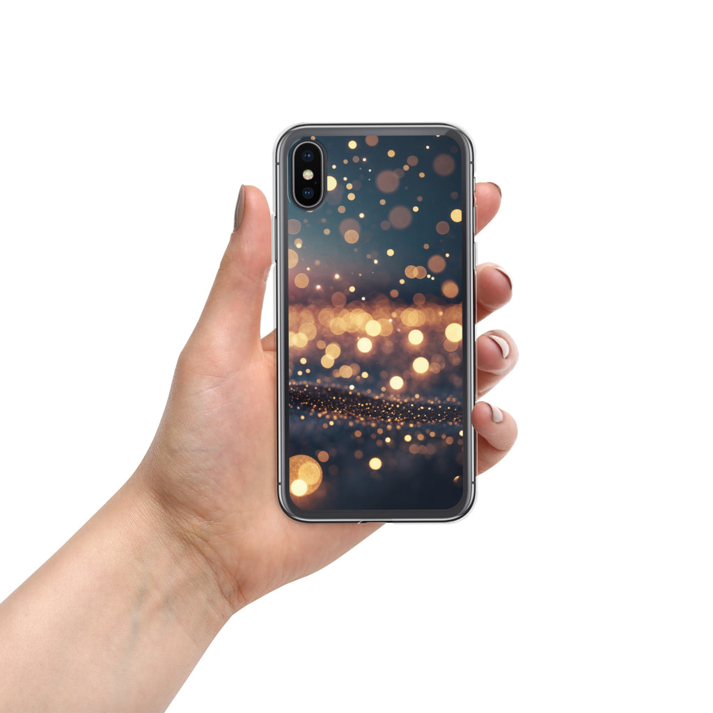 Golden Sparkle Bokeh Clear Case for iPhone X/XS - Glam Gold Light Glitter Protective Cover