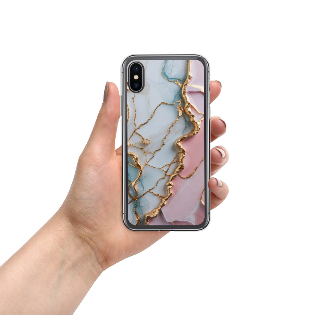 Pastel Golden Marble Fusion Clear Case for iPhone X/XS - Luxury Pink & Blue Marble Protective Cover