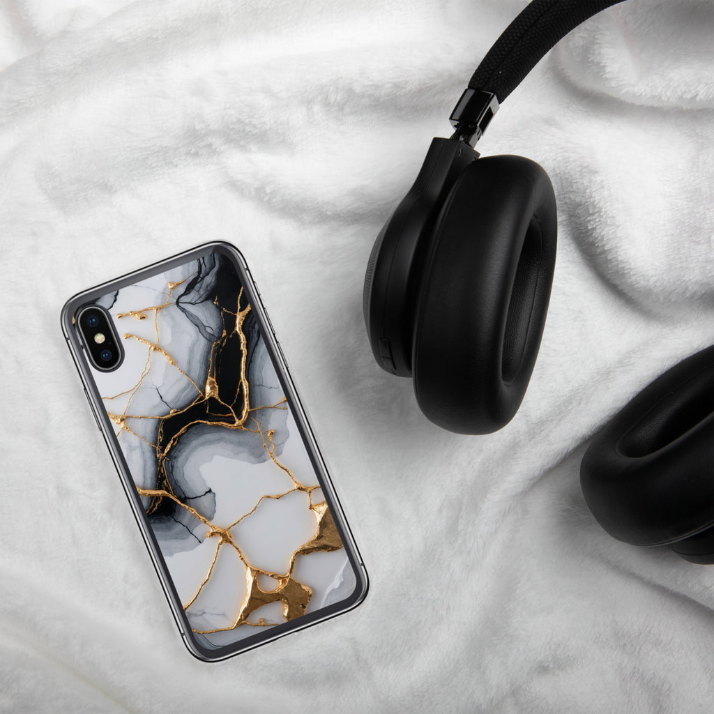 Golden Marble Veins Clear Case for iPhone X/XS - Luxury Black & White Marble Protective Cover