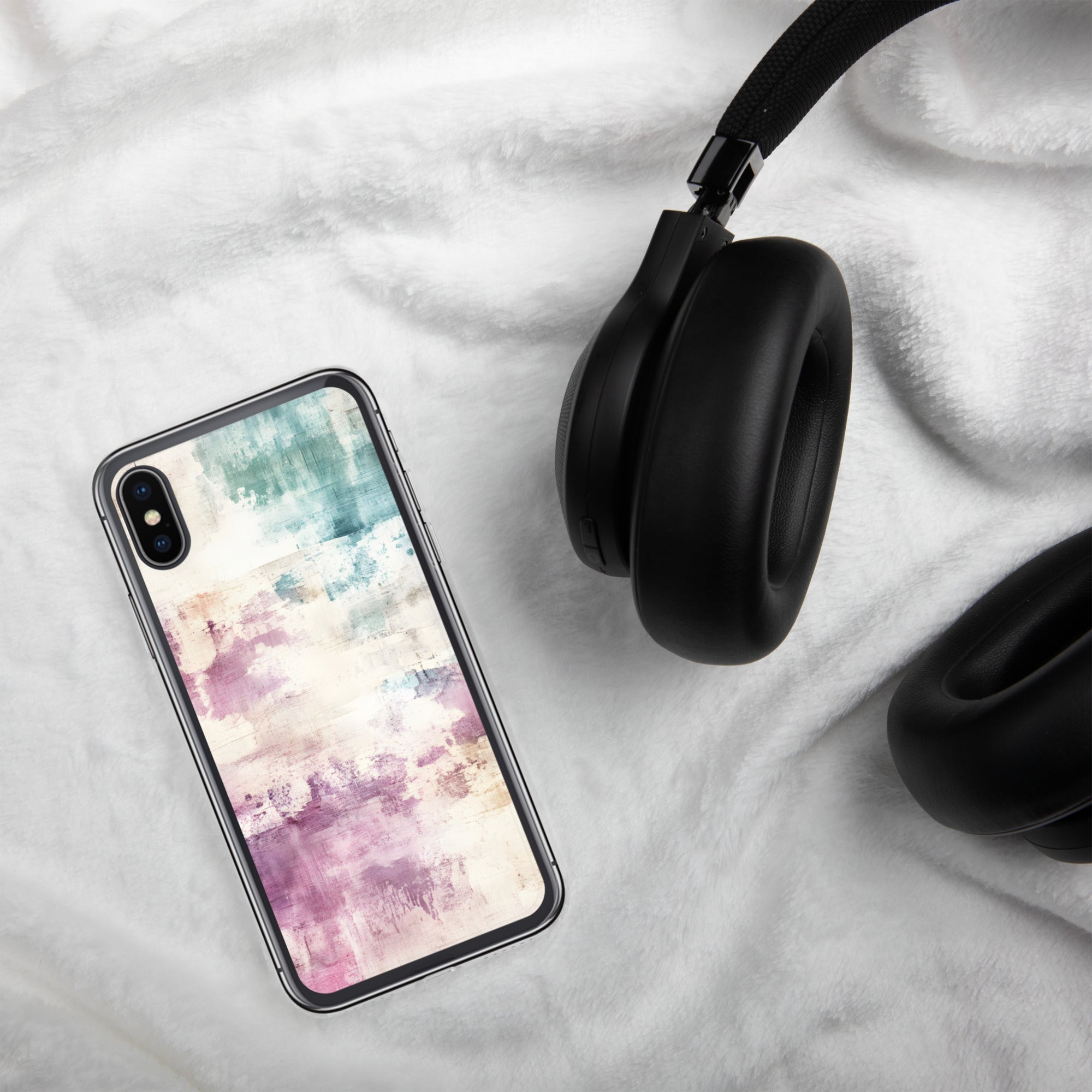 Pastel Abstract Brushstroke Clear Case for iPhone X/XS - Artistic Pastel Pattern Protective Cover