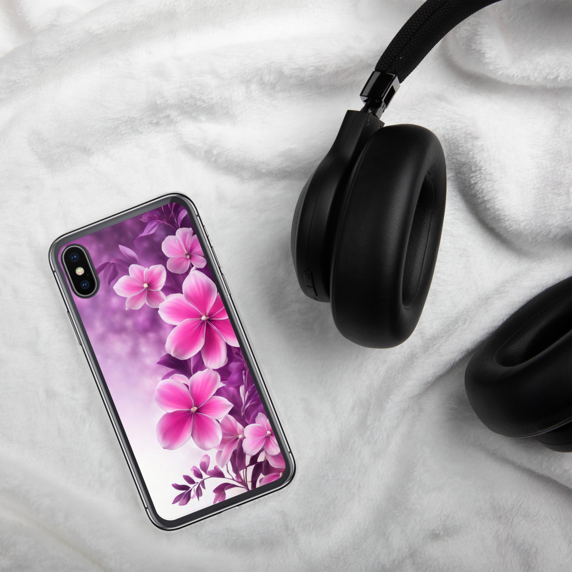 Violet Petal Bloom Clear Case for iPhone X/XS - Pink & Purple Floral Protective Cover